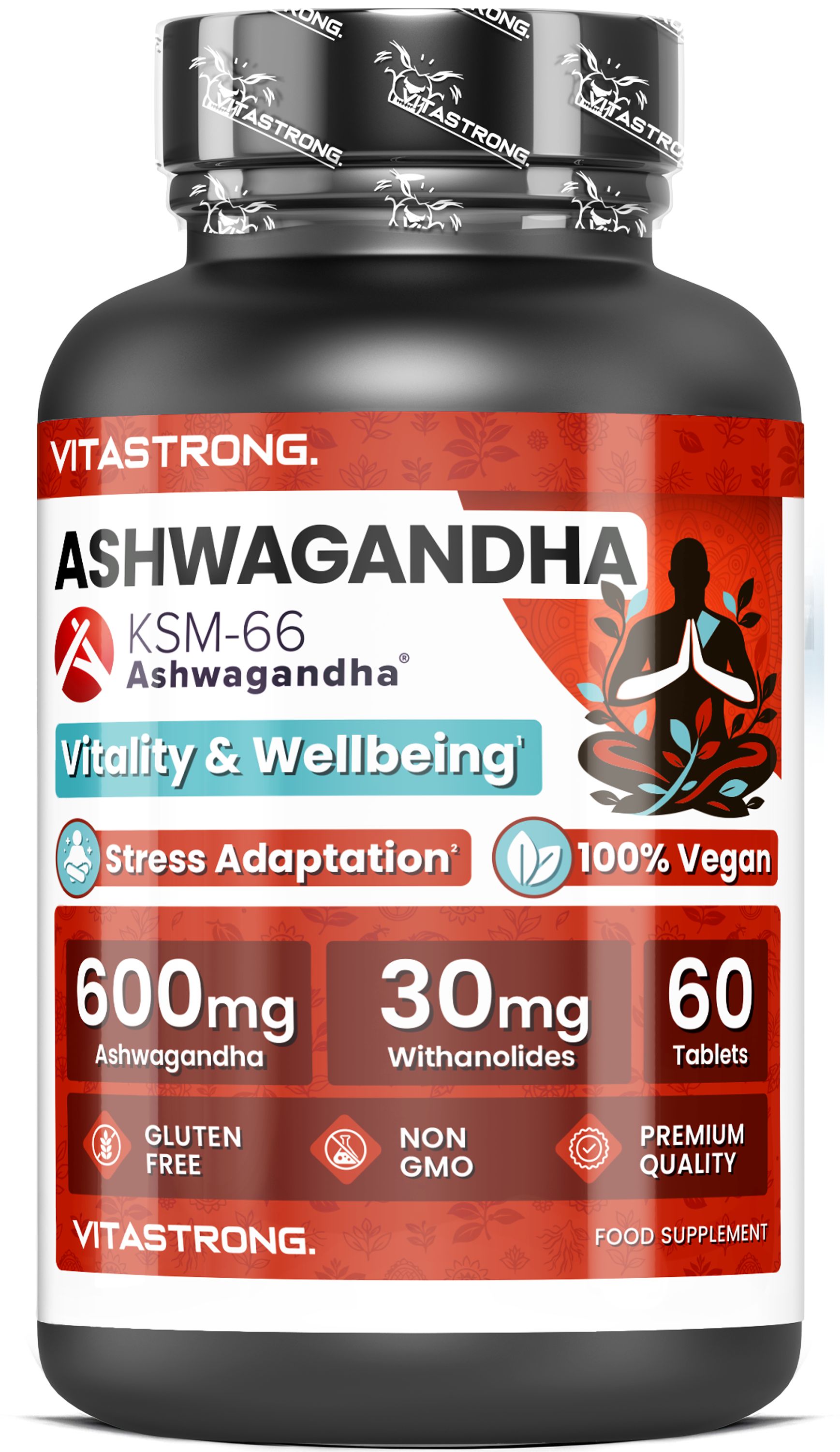 Vitastrong Ashwagandha KSM-66® - 60 Compresse, Vitalità e Benessere Mentale