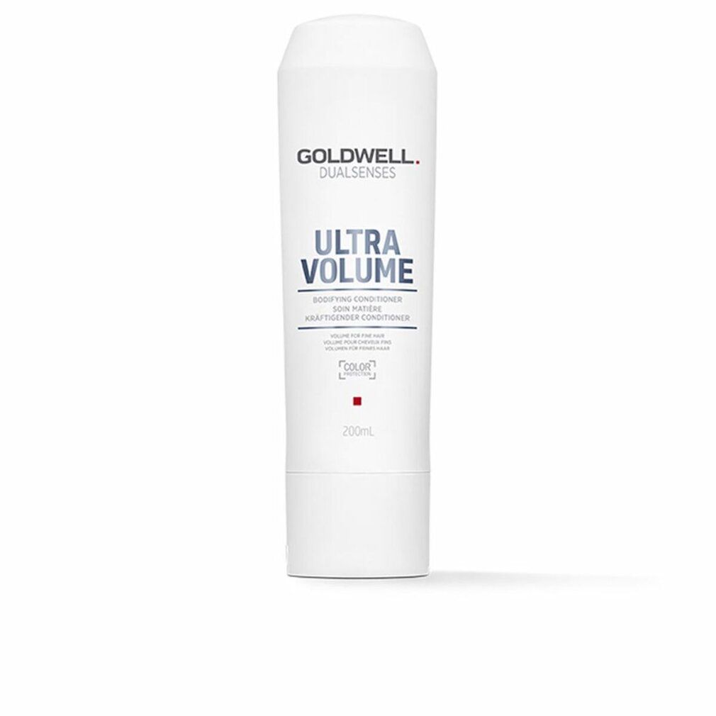 Goldwell Dual Senses Ultra Volume Conditioner. Weiße Flasche mit blauer Schrift. Enthält 200 ml.