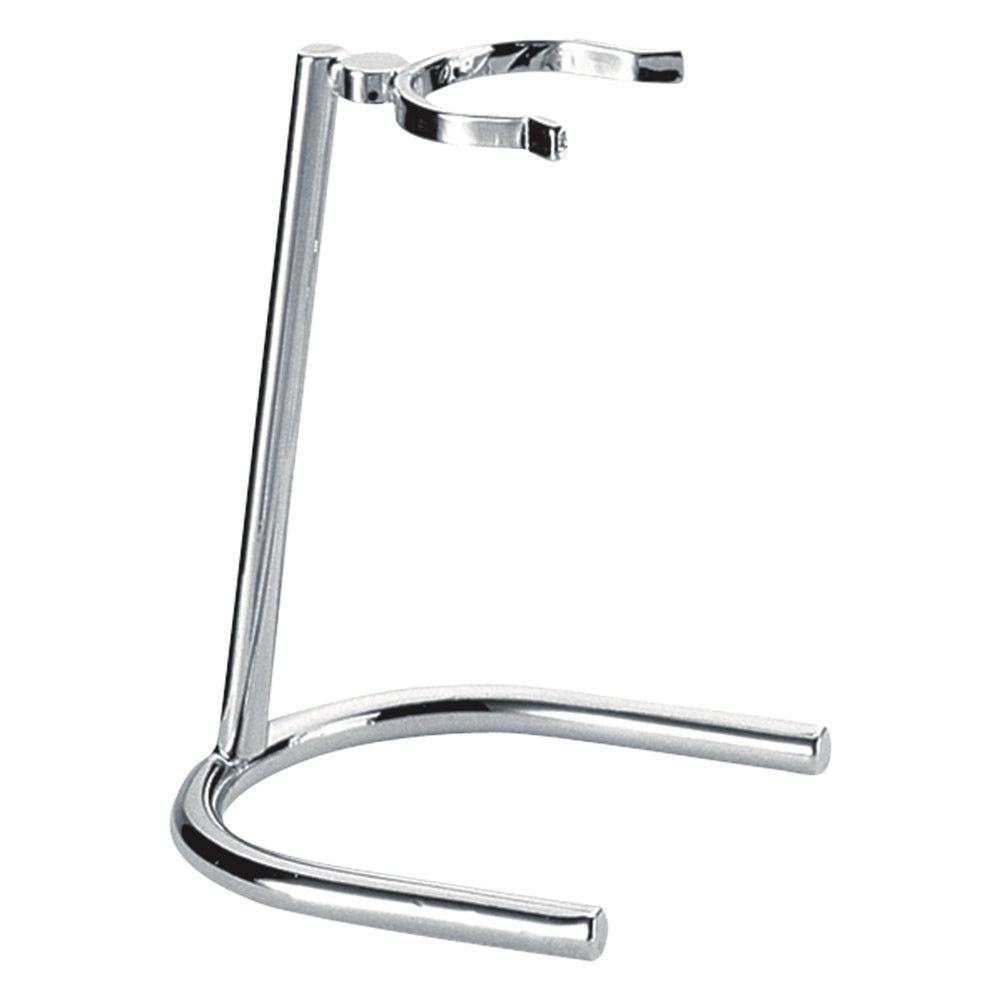 Verchromter Pinselhalter mit gebogenem Fuß und Haltebügeln.