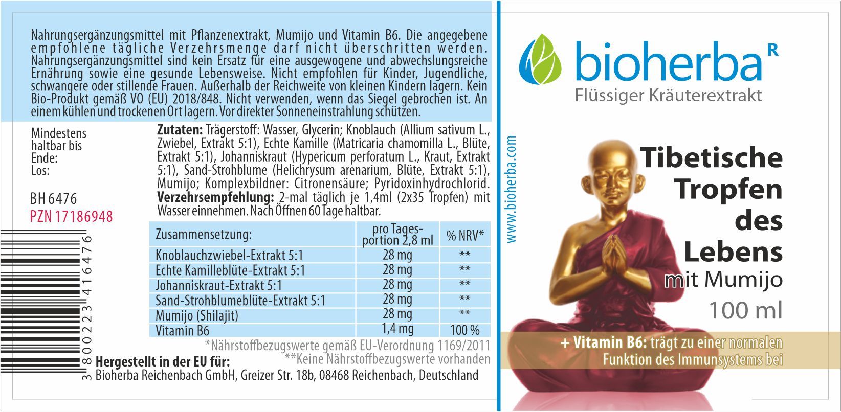 Bioherba Tibetische Tropfen des Lebens mit Mumijo Tinktur