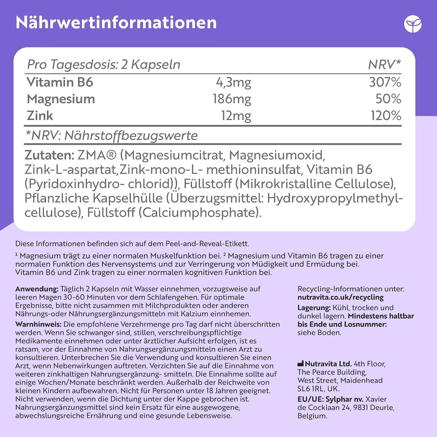 Nutravita ZMA mit Zink, Magnesium und B6