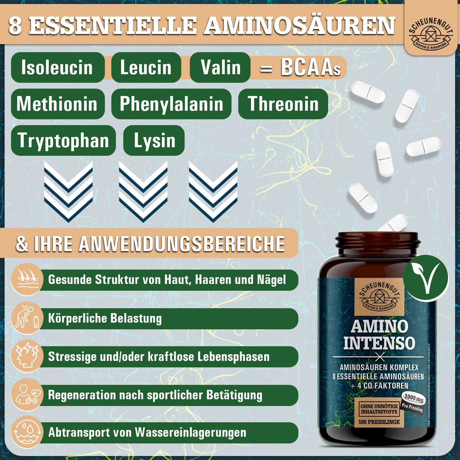 Scheunengut® Amino Intenso | Aminosäuren Komplex EEAs inkl. BCAAs 180 St Presslinge