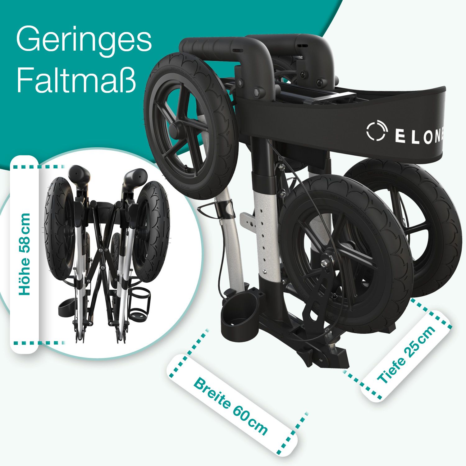 ELONEO Outdoor Rollator mit Luftbereifung