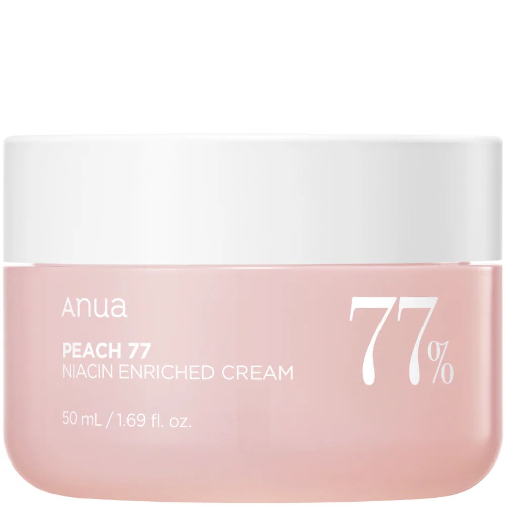 ANUA Peach 77% Niacin Enriched Cream in einem rosa Tiegel mit weißem Deckel.