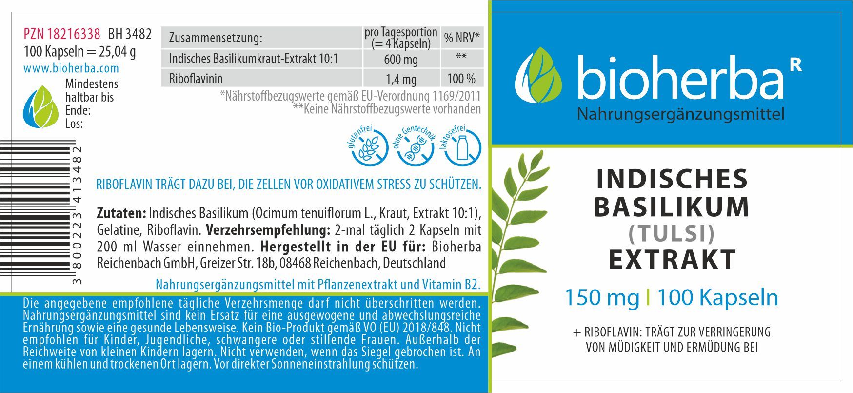 Indisches Basilikum (Tulsi) Extrakt 150 mg 100 Kapseln PZN 18216338