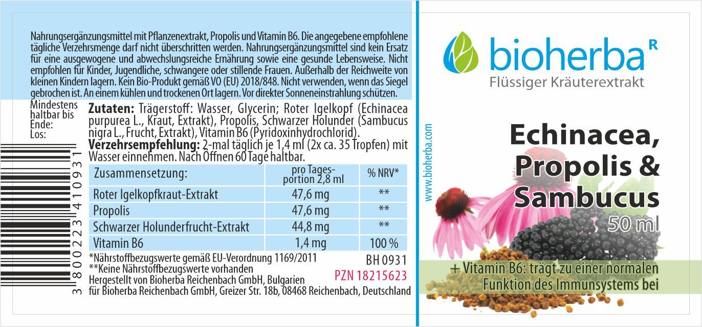 Echinacea Propolis und Sambucus Tropfen Tinktur 50 ml PZN 18215623