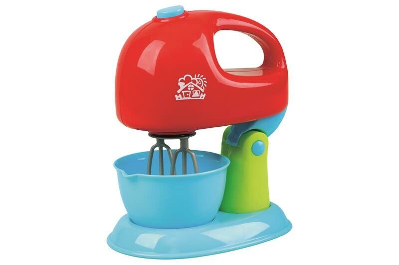 Playgo Küchenmixer. Rot, blau und grün. Mit Rührwerk und Schüssel. Aufschrift: Kitchen Mixer.