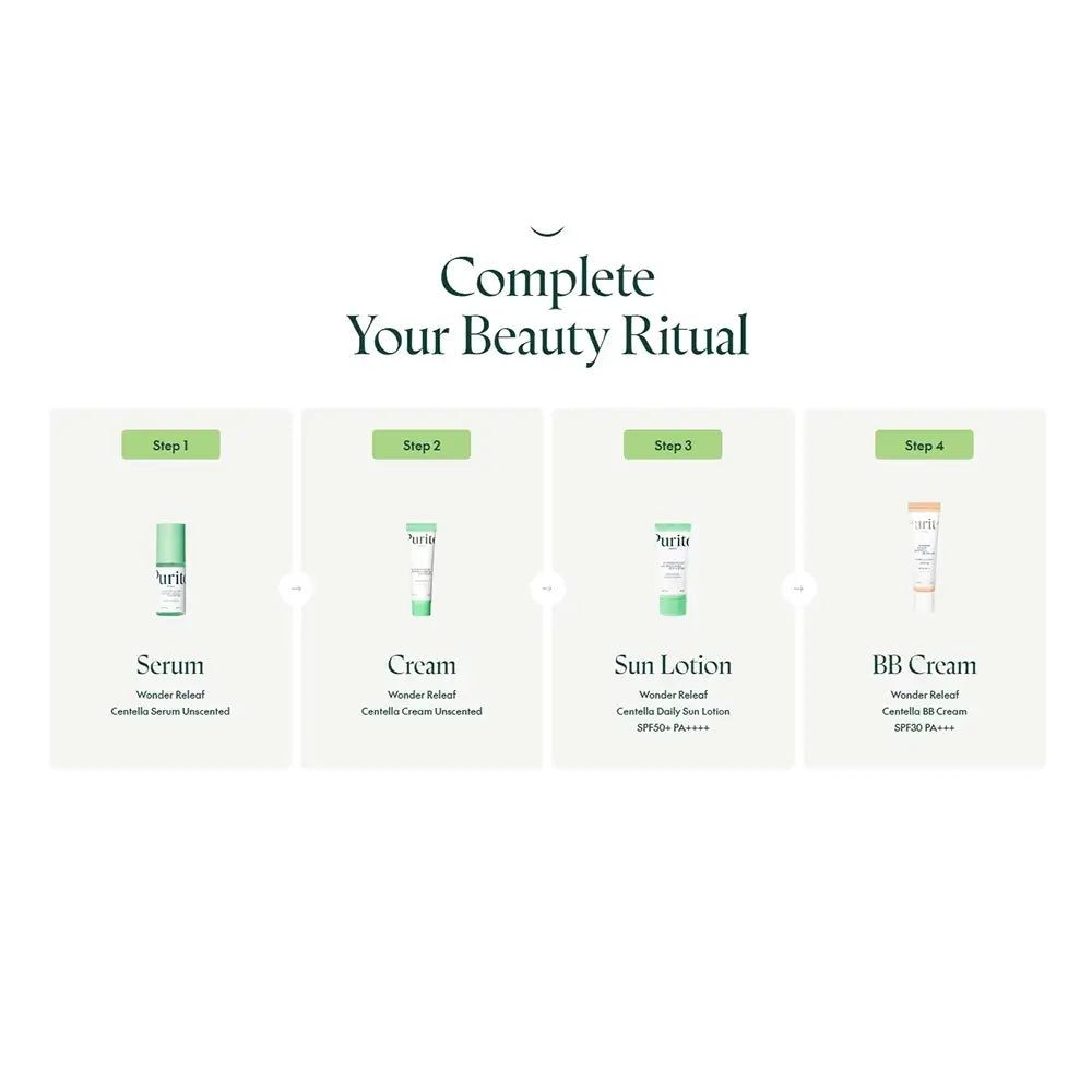 Purito Wonder Releaf Centella BB Cream, Farbton 13 Neutral Ivory, SPF 30 PA+++, auf beigem Hintergrund.