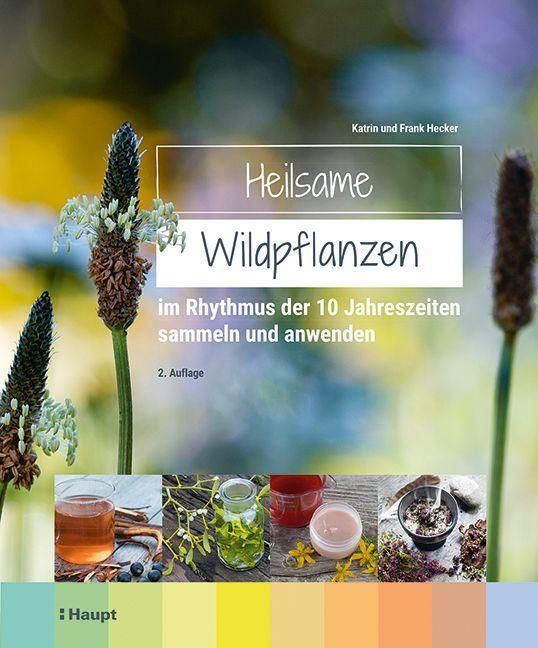 Buchcover mit dem Titel "Heilsame Wildpflanzen". Autoren: Katrin und Frank Hecker. Untertitel: Sammeln und anwenden. Zweite Auflage.