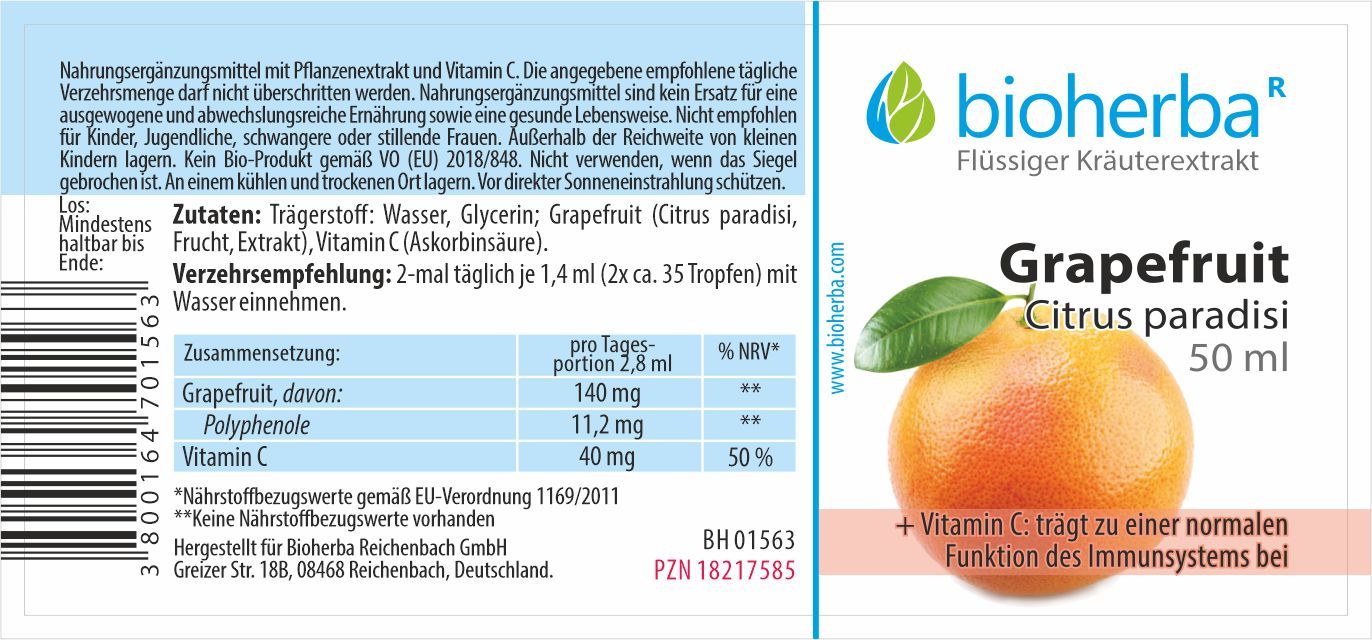 Bioherba Grapefruit  Citrus paradisi  Tropfen  Tinktur Extrakt