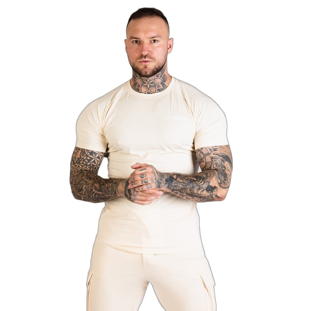 GymBeam T-Shirt Herren Slim mit Kurzarm und Baumwoll-Modal-Elasthan-Mix in Sand 1 St