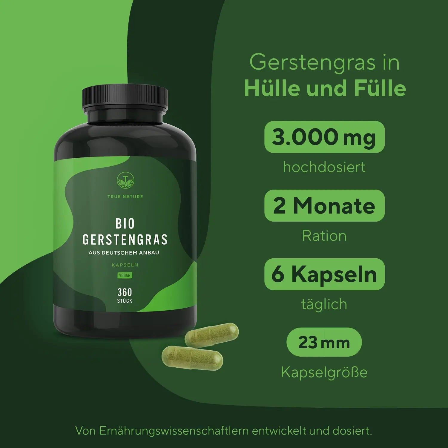 TRUE NATURE® Bio Gerstengras Kapseln - Deutscher Anbau