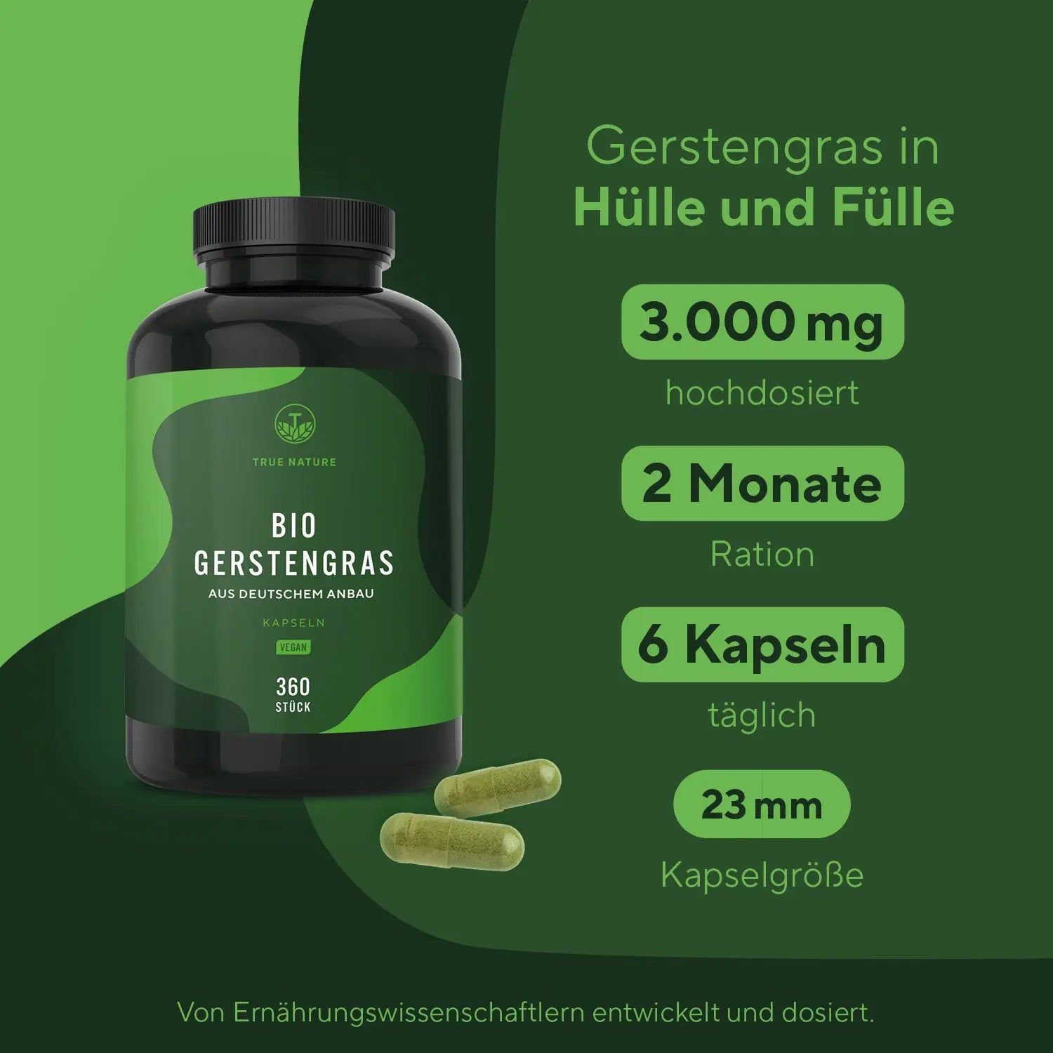 True Nature® Bio Gerstengras Kapseln - Deutscher Anbau 360 St