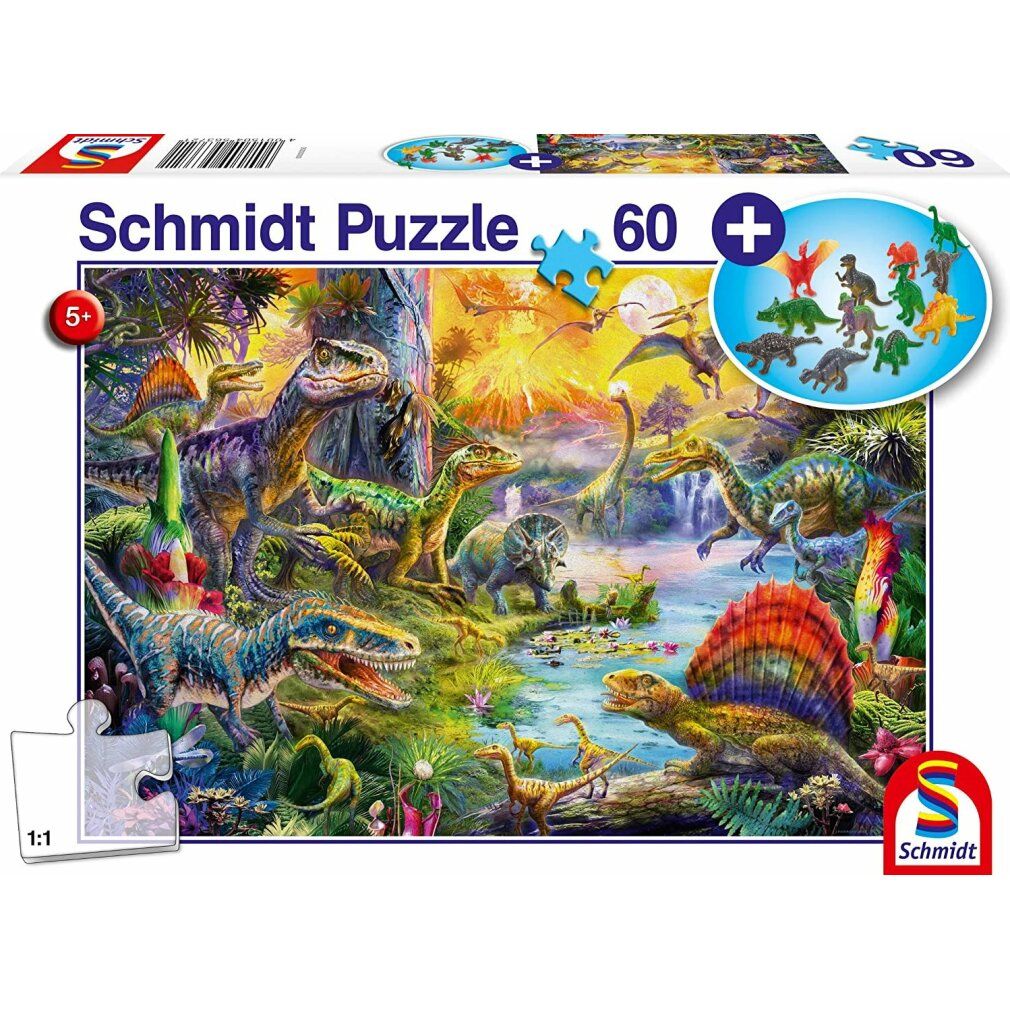 schmidt Puzzle Dinosaurier 60 Teile + Geschenk (Dinosaurierfiguren)