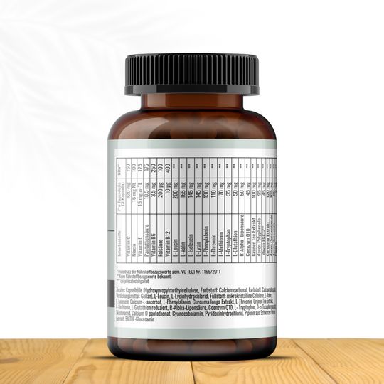 Rückseite einer braunen Flasche. Text mit Inhaltsstoffen und Nährwertangaben. Logo: Bionic Best.