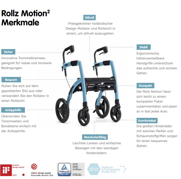 Rollz Motion 2.1 Rollator und Rollstuhl matt black 1 St