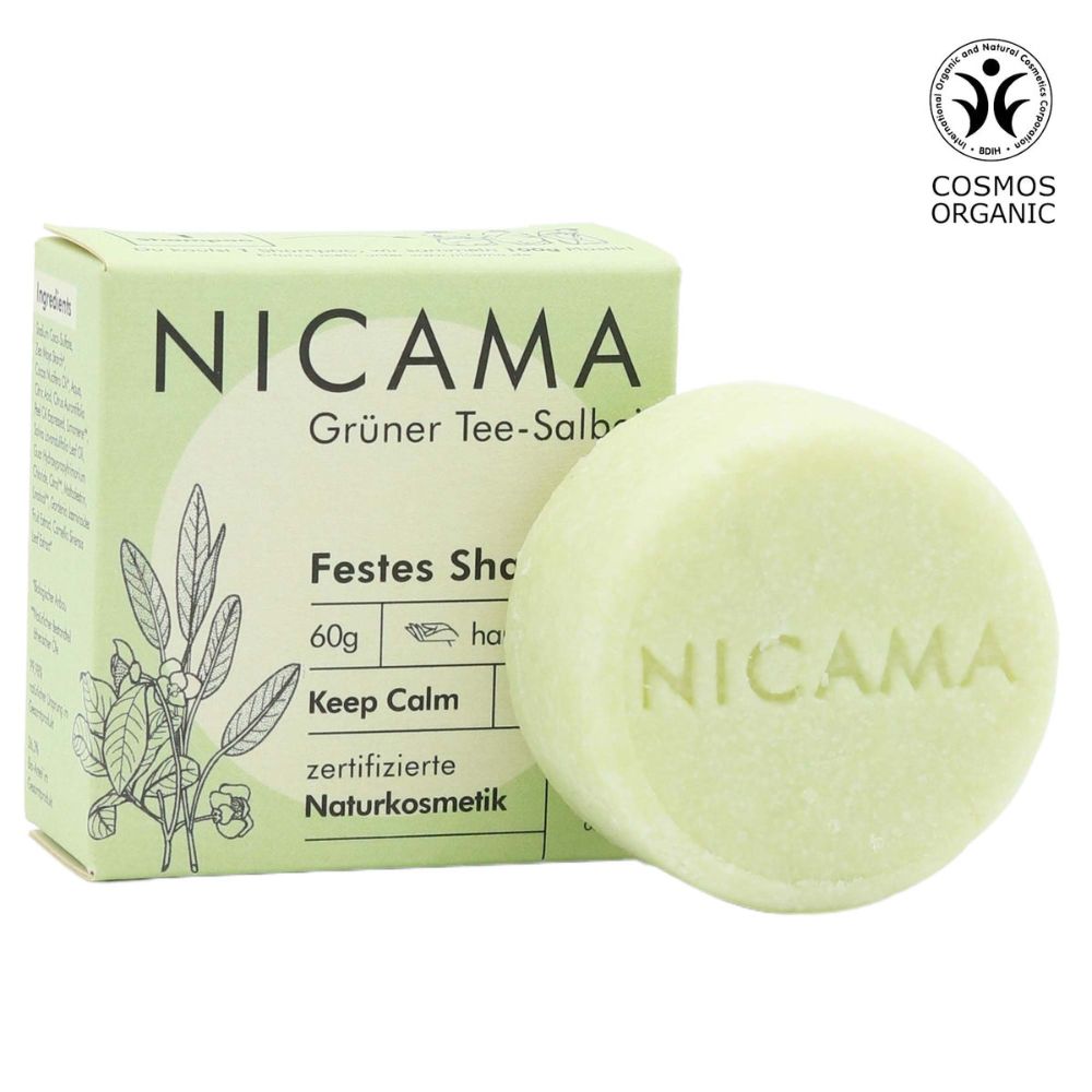 Nicama Festes Shampoo Grüner Tee-Salbei 60g