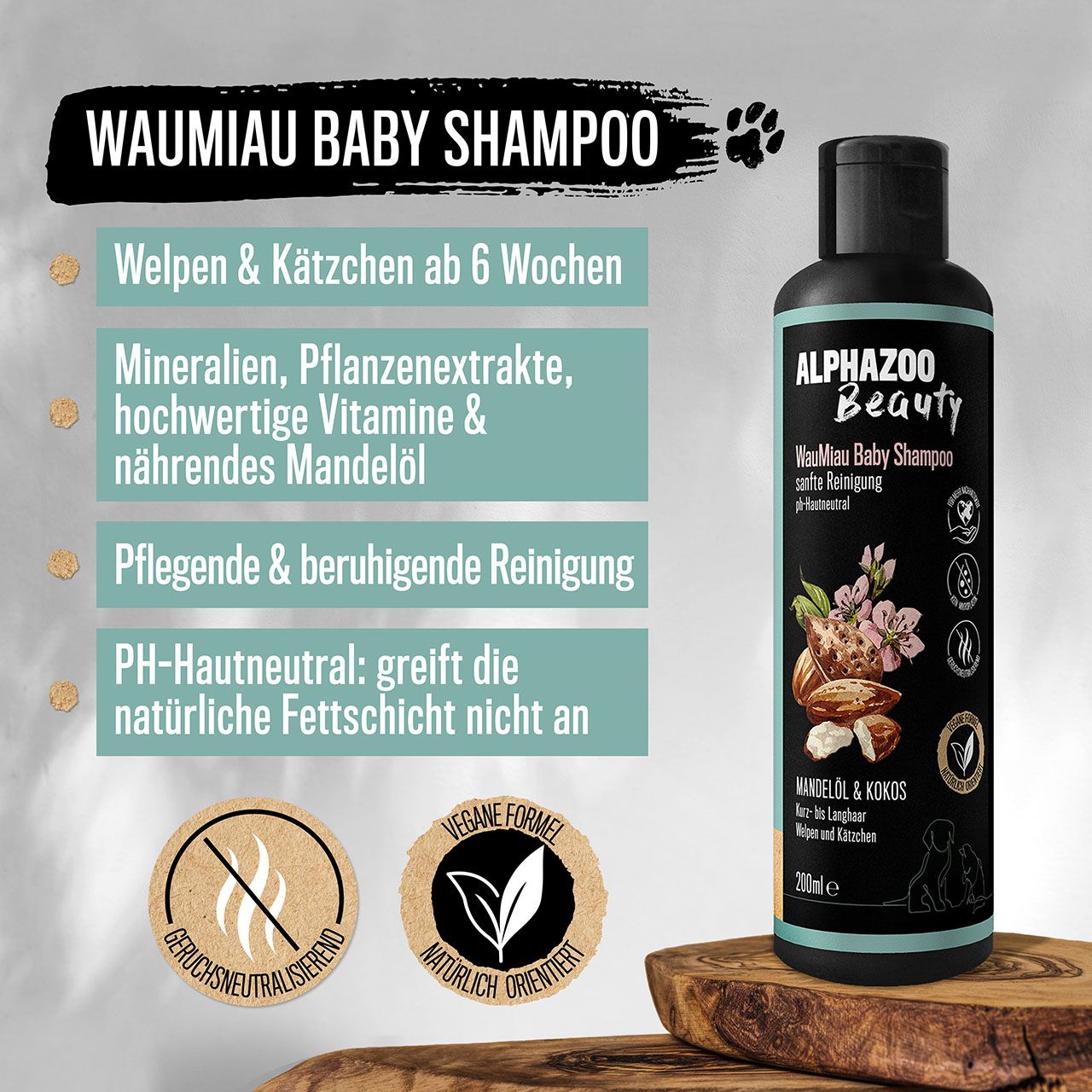 ALPHAZOO Wau-Miau Baby Shampoo für Hund & Katzen