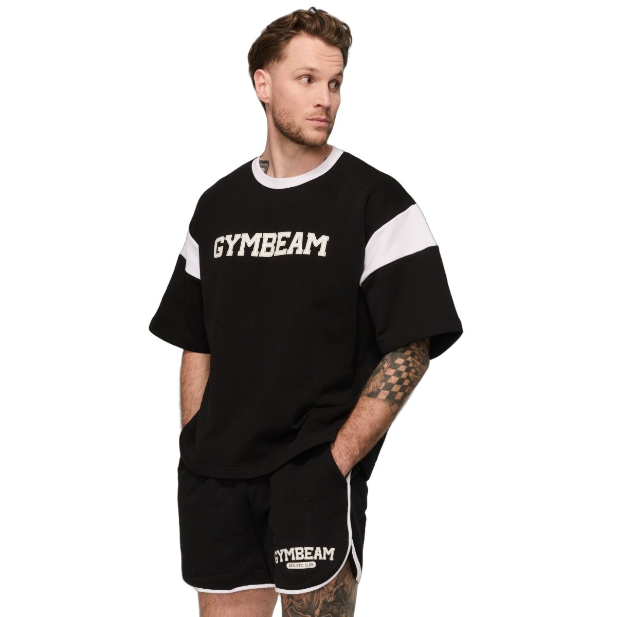 GymBeam T-Shirt Herren Oversized Kurzarm Varsity Schwarz