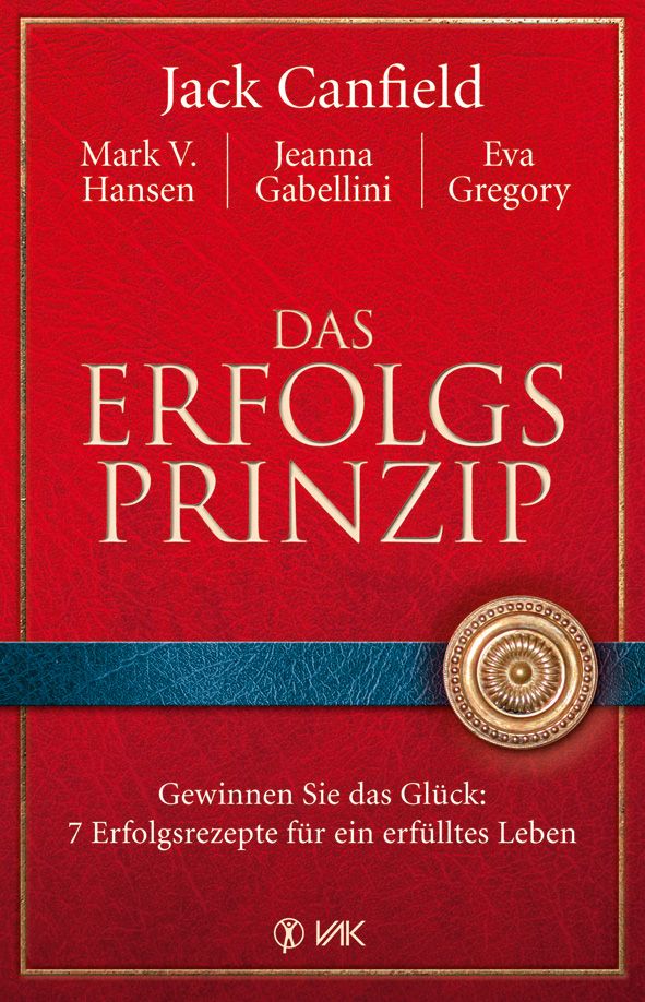 Buchcover: Titel 'Das Erfolgsprinzip' von Jack Canfield. Roter Hintergrund, goldfarbene Schrift, Autorennamen. Goldene Verzierung.