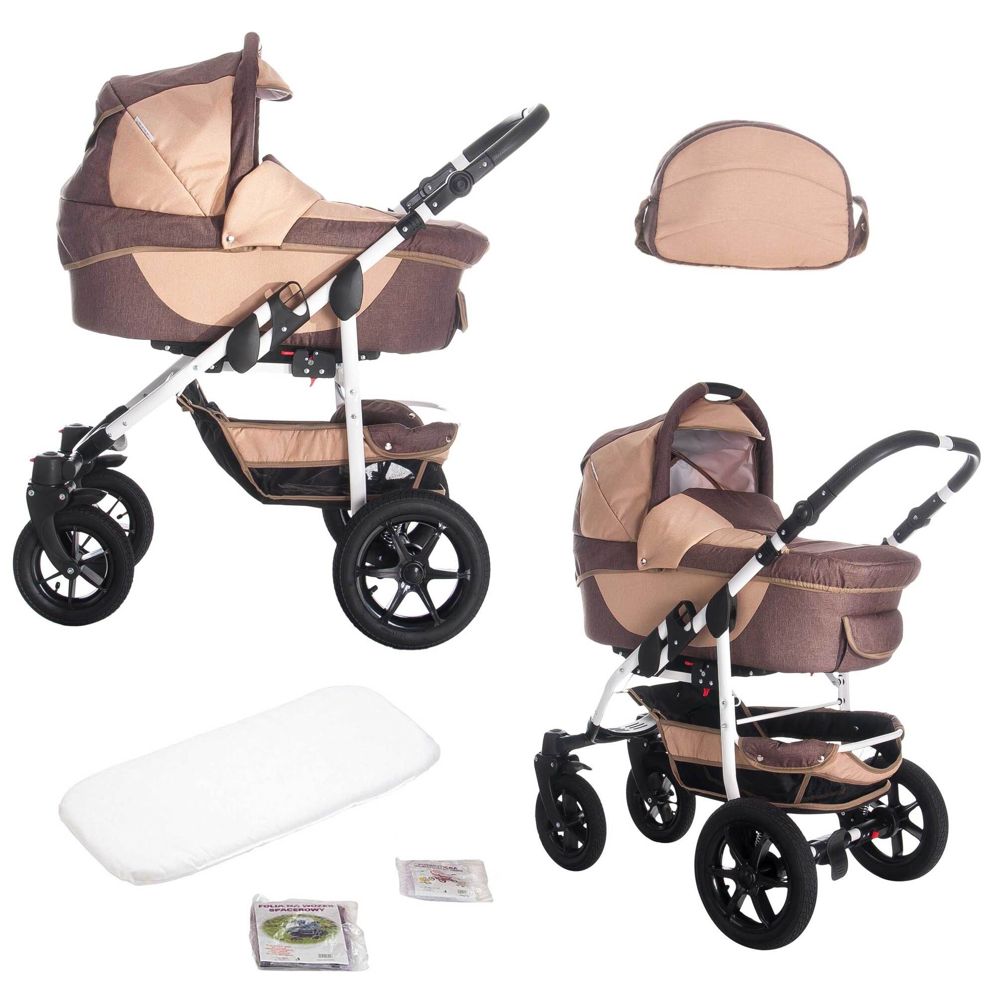 Bebebi Sidney 3 in 1 Kinderwagen Komplettset Hartgummireifen, Ayers Rock (Leinen)