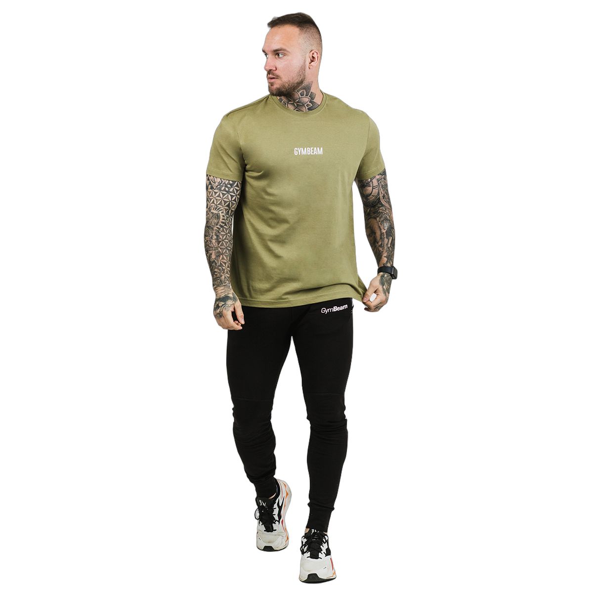 GymBeam T-Shirt Herren regular Kurzarm aus Baumwolle Olive FIT