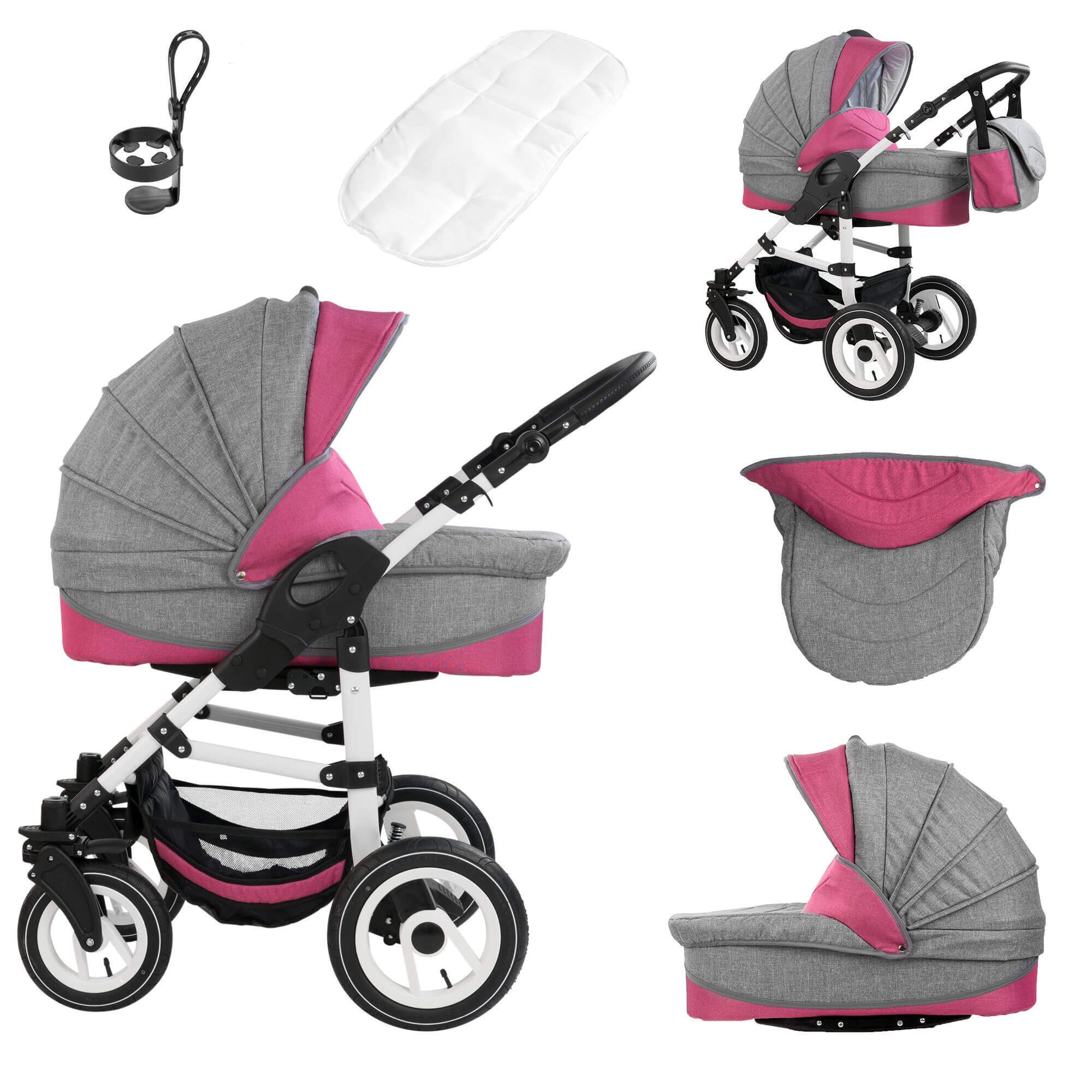 Bebebi Florenz 2 in 1 Kombikinderwagen Luftreifen, Davanzati Pink White