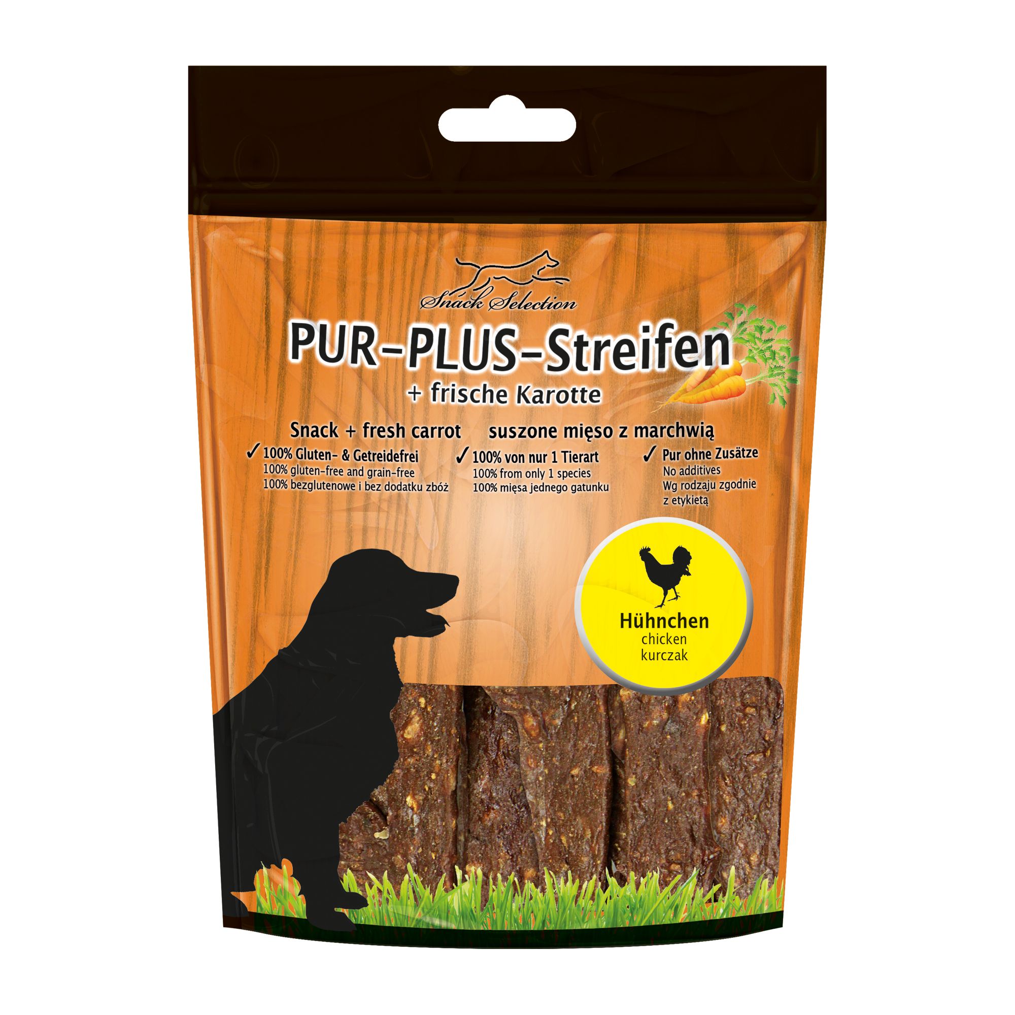 Schecker Kausnack - PUR Plus Kaustreifen Hühnchen + Karotte 10x100 g Futter