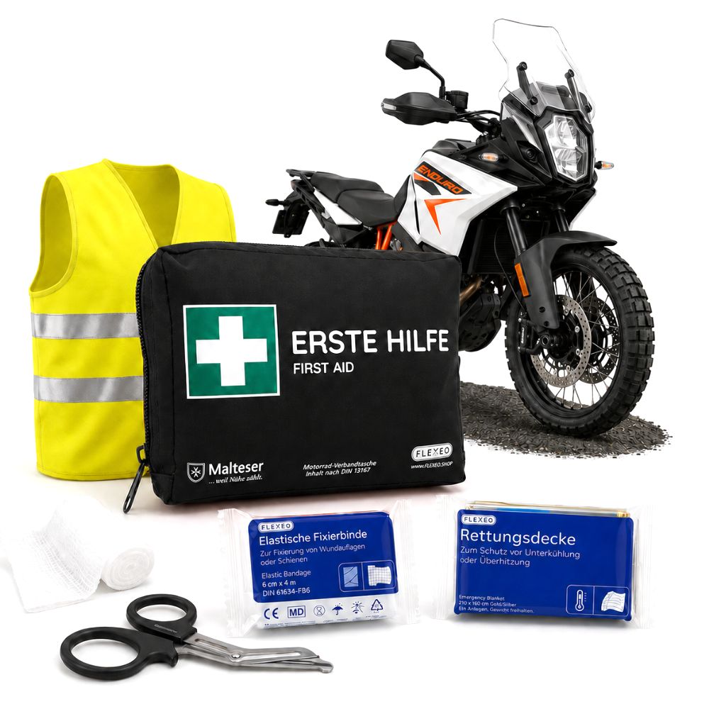 Motorrad Erste Hilfe Tasche nach DIN 13167, mit Warnweste, schwarz 1 St