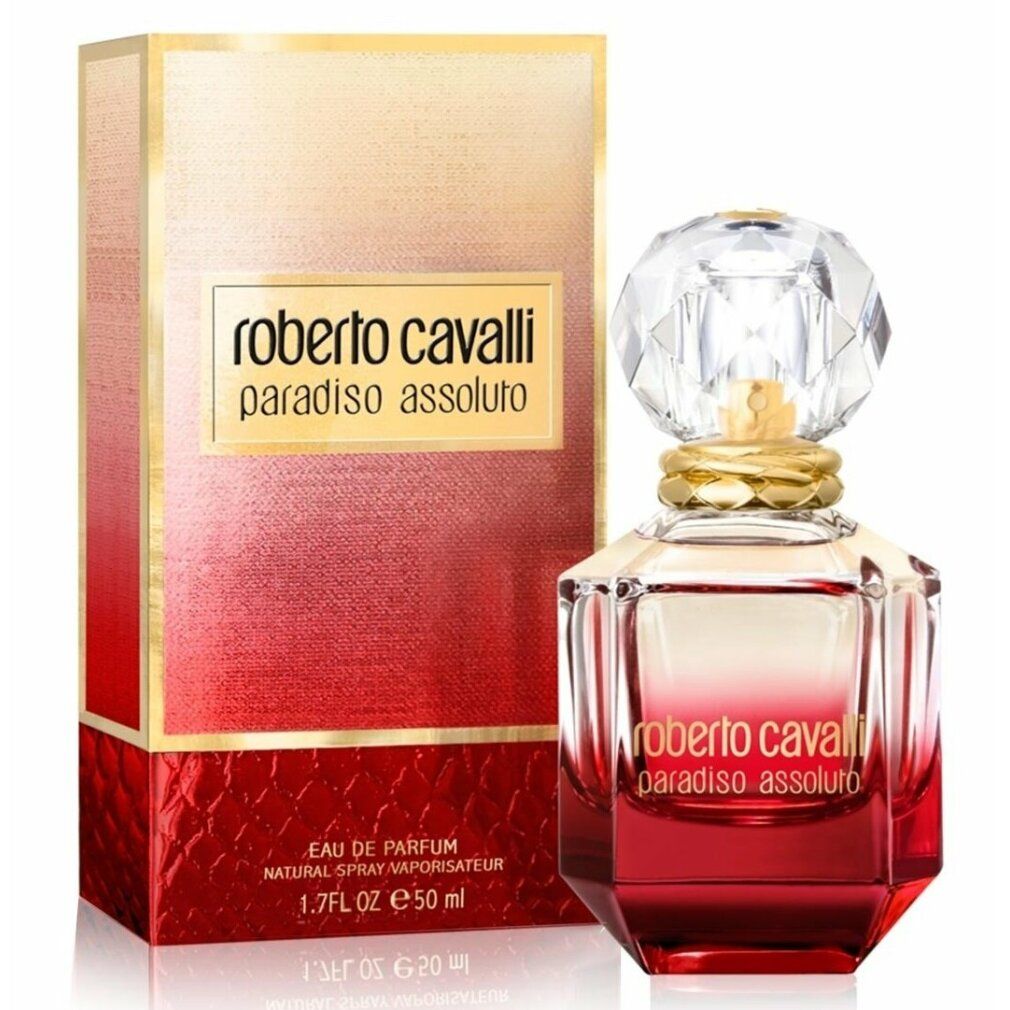 Roberto Cavalli Paradiso Assoluto Eau de Parfum Flakon und Verpackung.