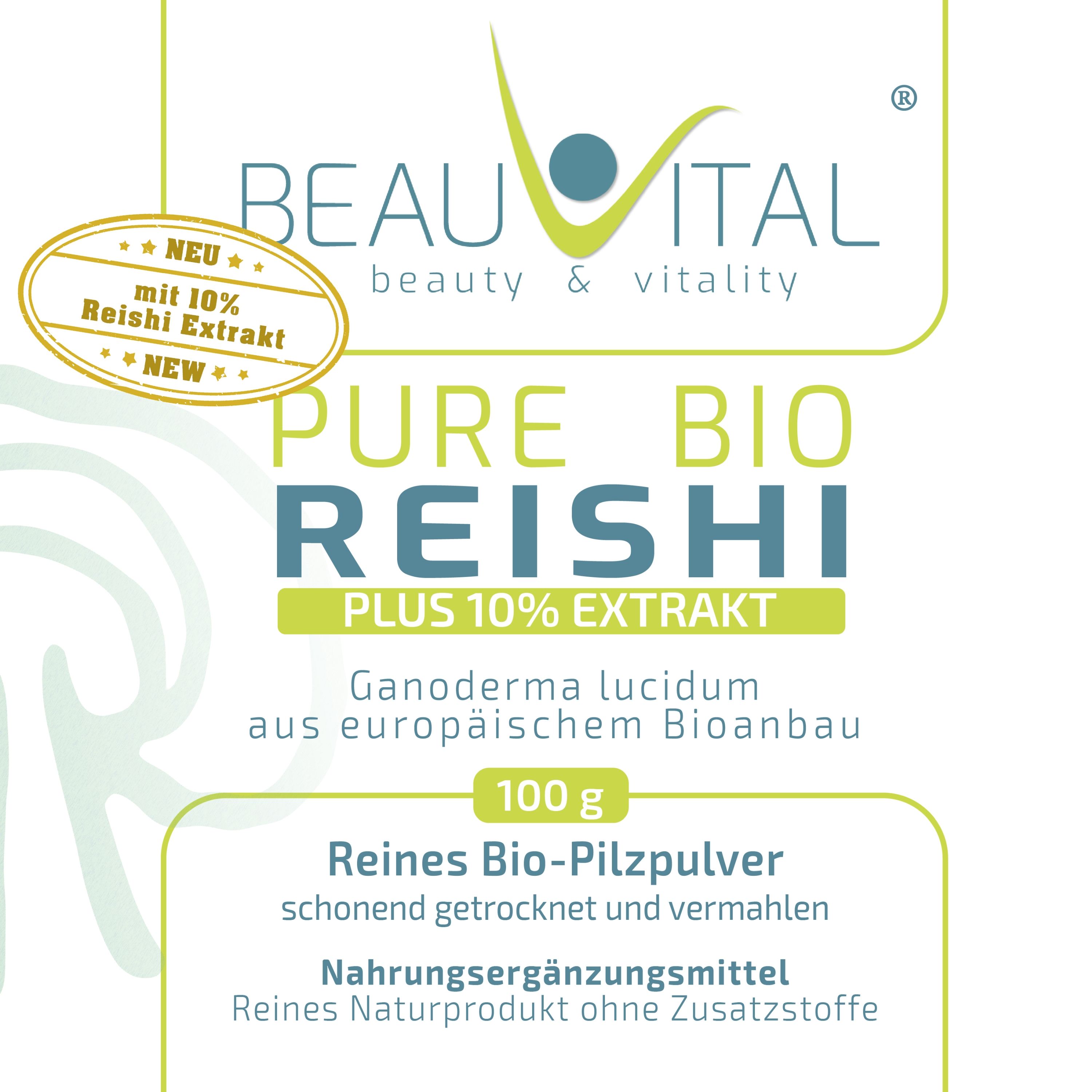 BEAUVITAL® Pure Bio Reishi Pulver mit 10% Ganoderma lucidum Extrakt
