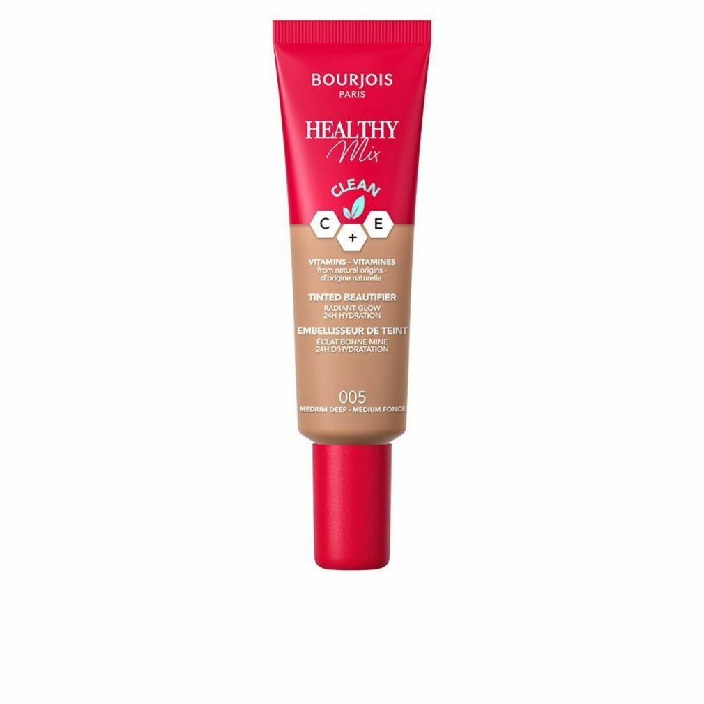 Rote Tube mit Aufschrift Bourjois Healthy Mix Clean. Farbton 005. Getönter Beautifier.