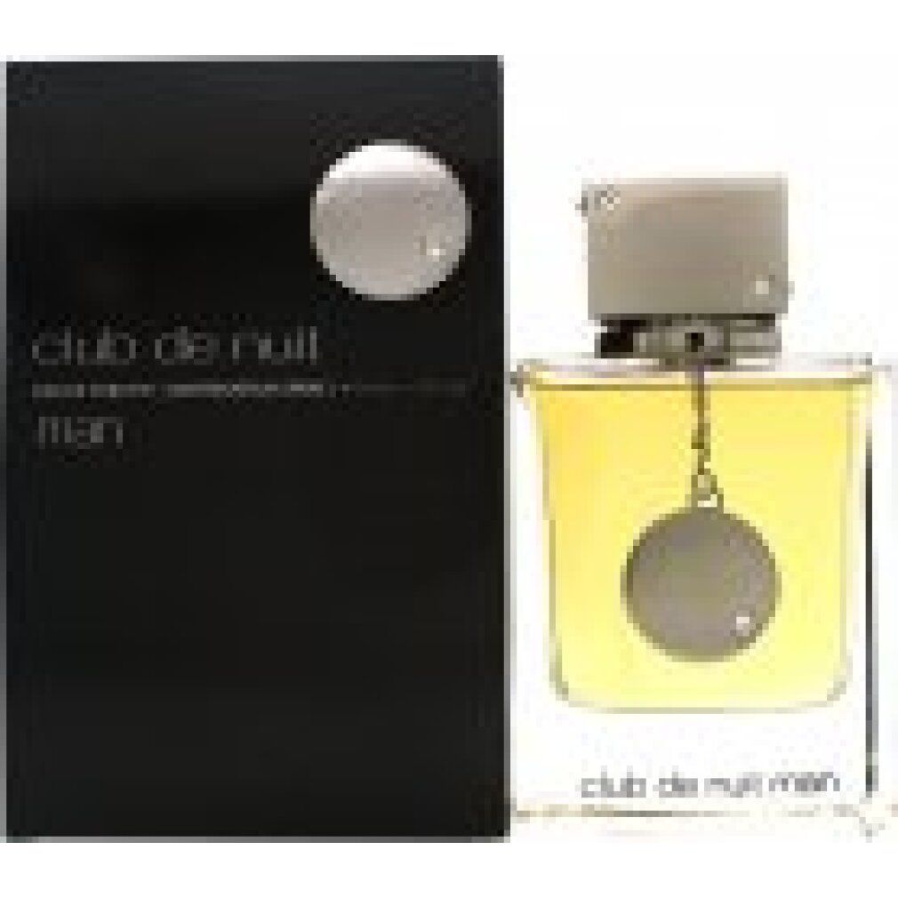 Eau de Toilette Spray mit schwarzer Verpackung. Flakon mit silbernem Verschluss und Anhänger. Text: Club de Nuit Man.