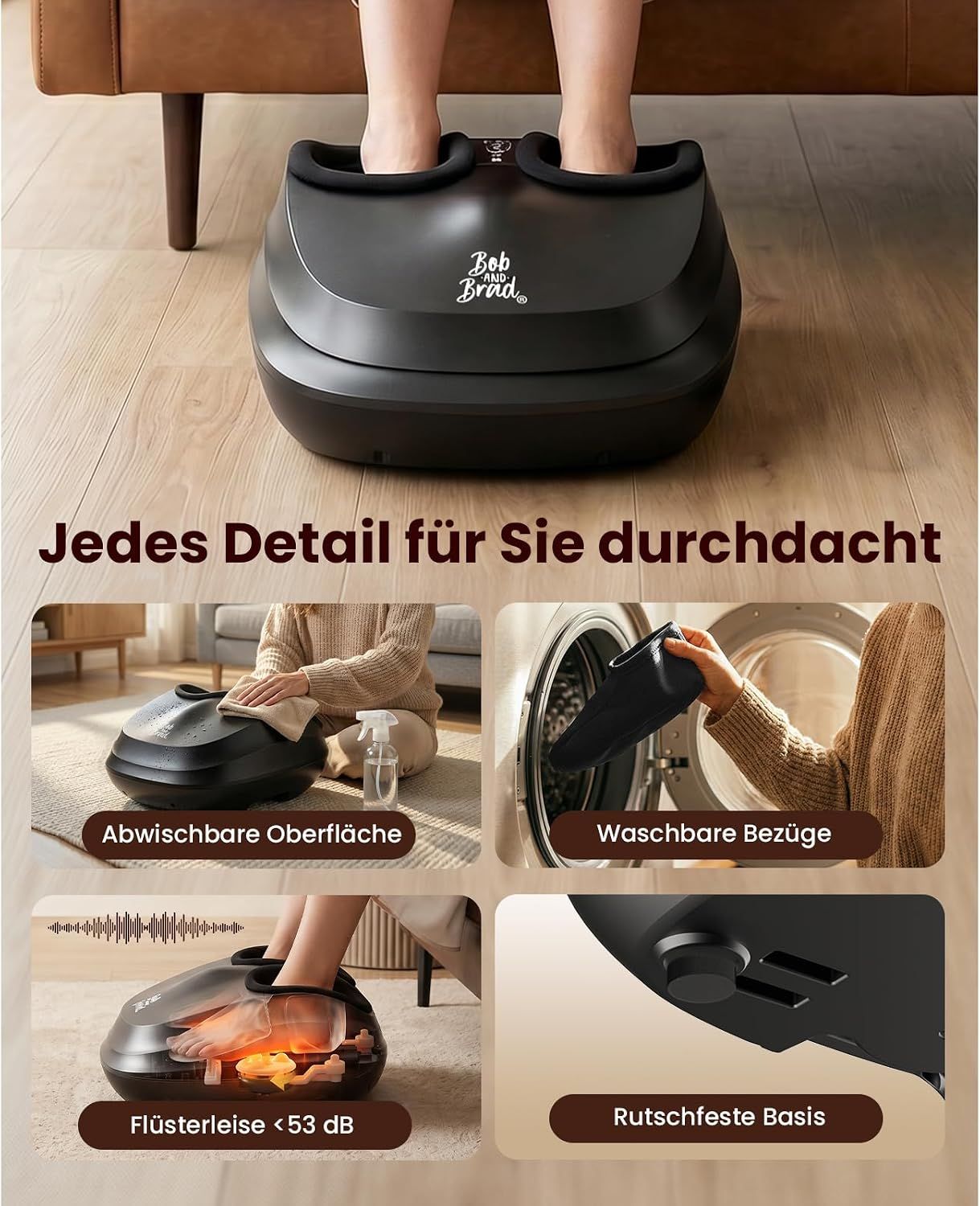 Schwarzer Fußmassagegerät mit zwei Fußöffnungen und Fernbedienung.