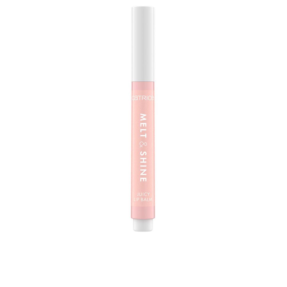 Lippenbalsam in rosa Hülse mit weißem Deckel. Aufschrift: MELT & SHINE, JUICY LIP BALM. Marke: CATRICE.