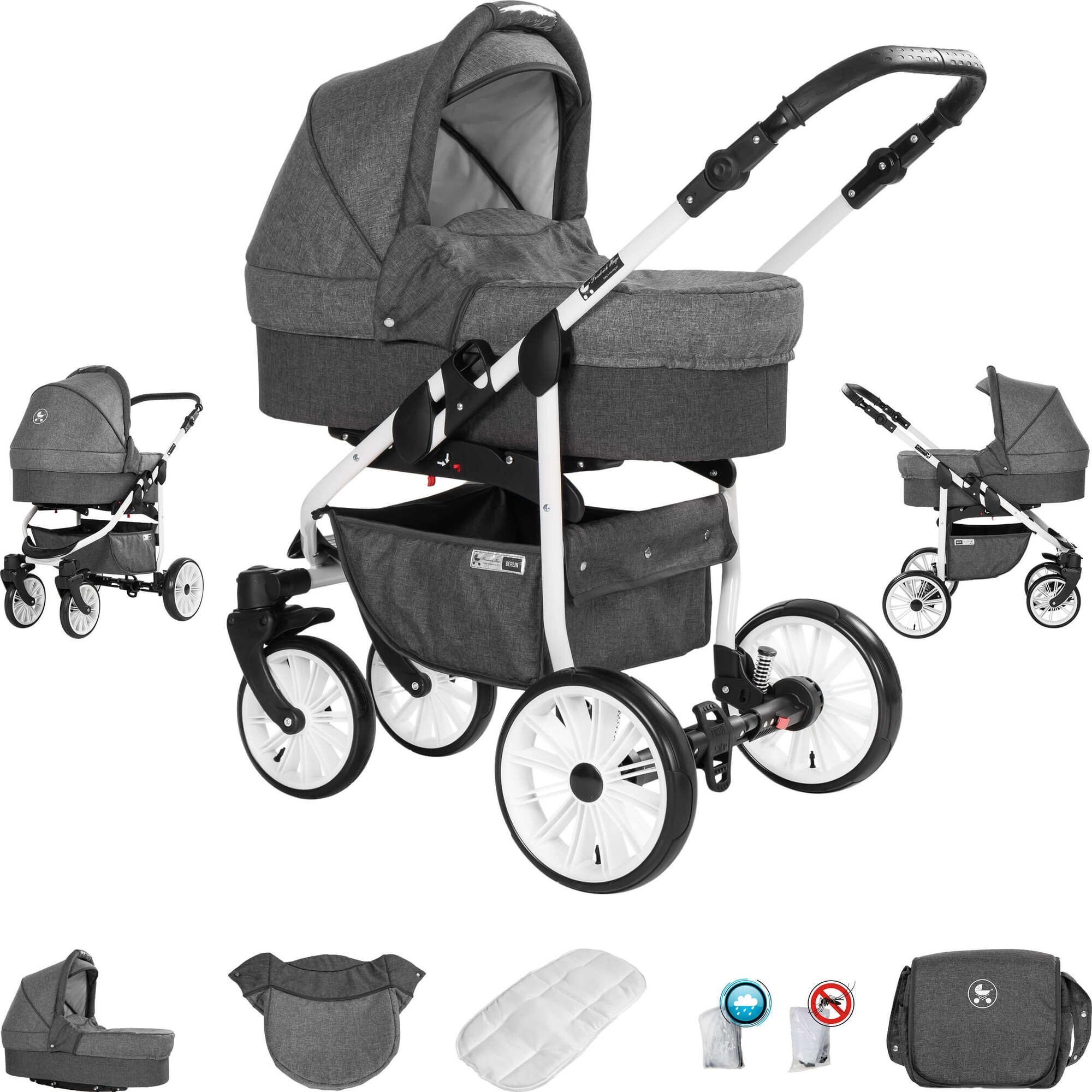 Friedrich Hugo Berlin 3 in 1 Kinderwagen mit Original Maxi Cosi, Gel Dark Grey and Grey Day