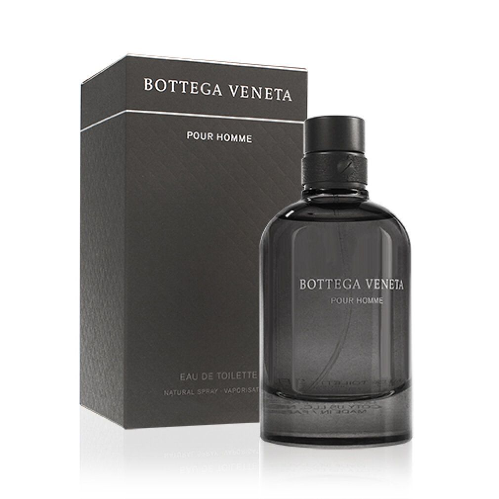 Flakon und Schachtel. Aufschrift: BOTTEGA VENETA, POUR HOMME, Eau de Toilette, 1.7 FL OZ e 50 mL.