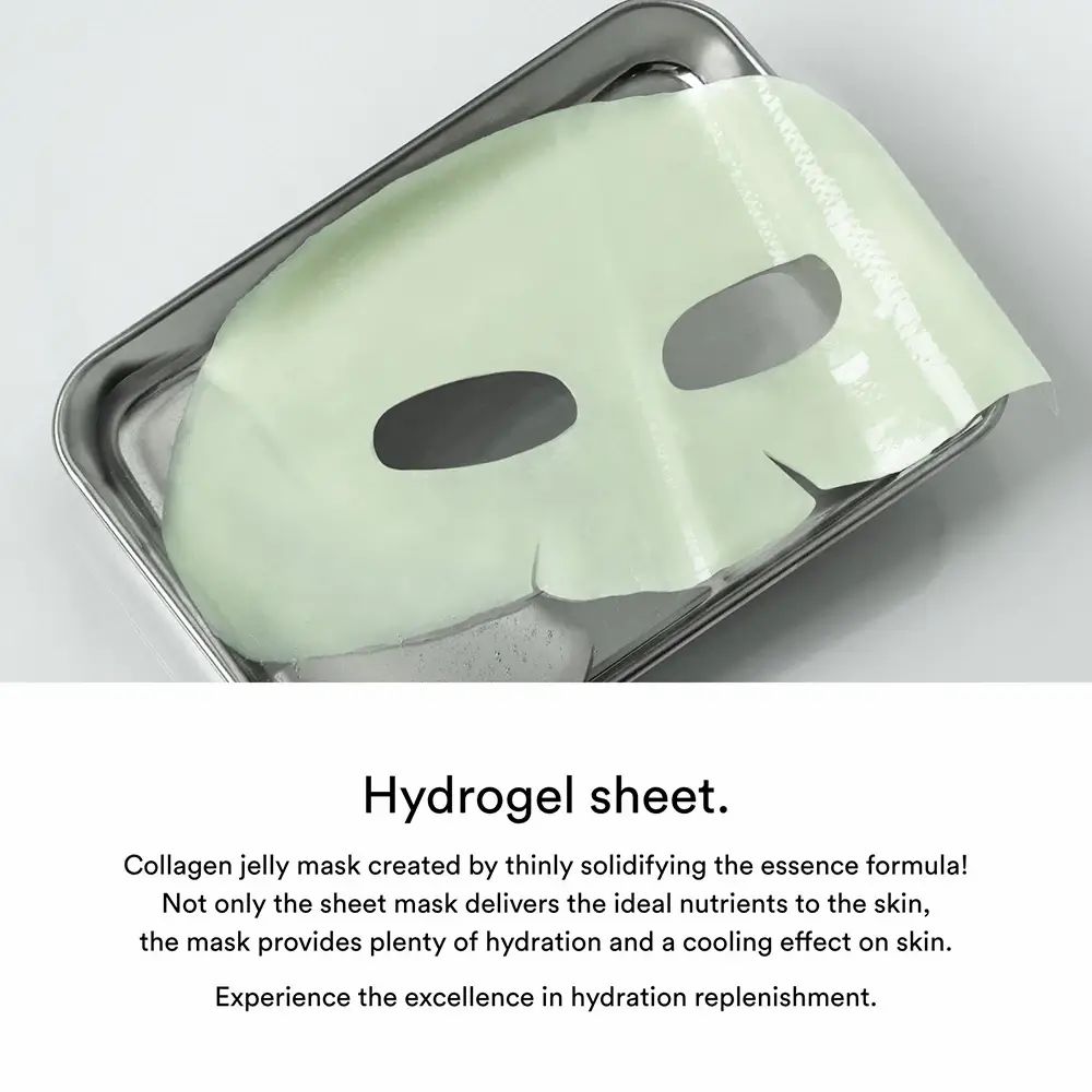 Abib Collagen Gel Mask Heartleaf Jelly auf einem Metalltablett.