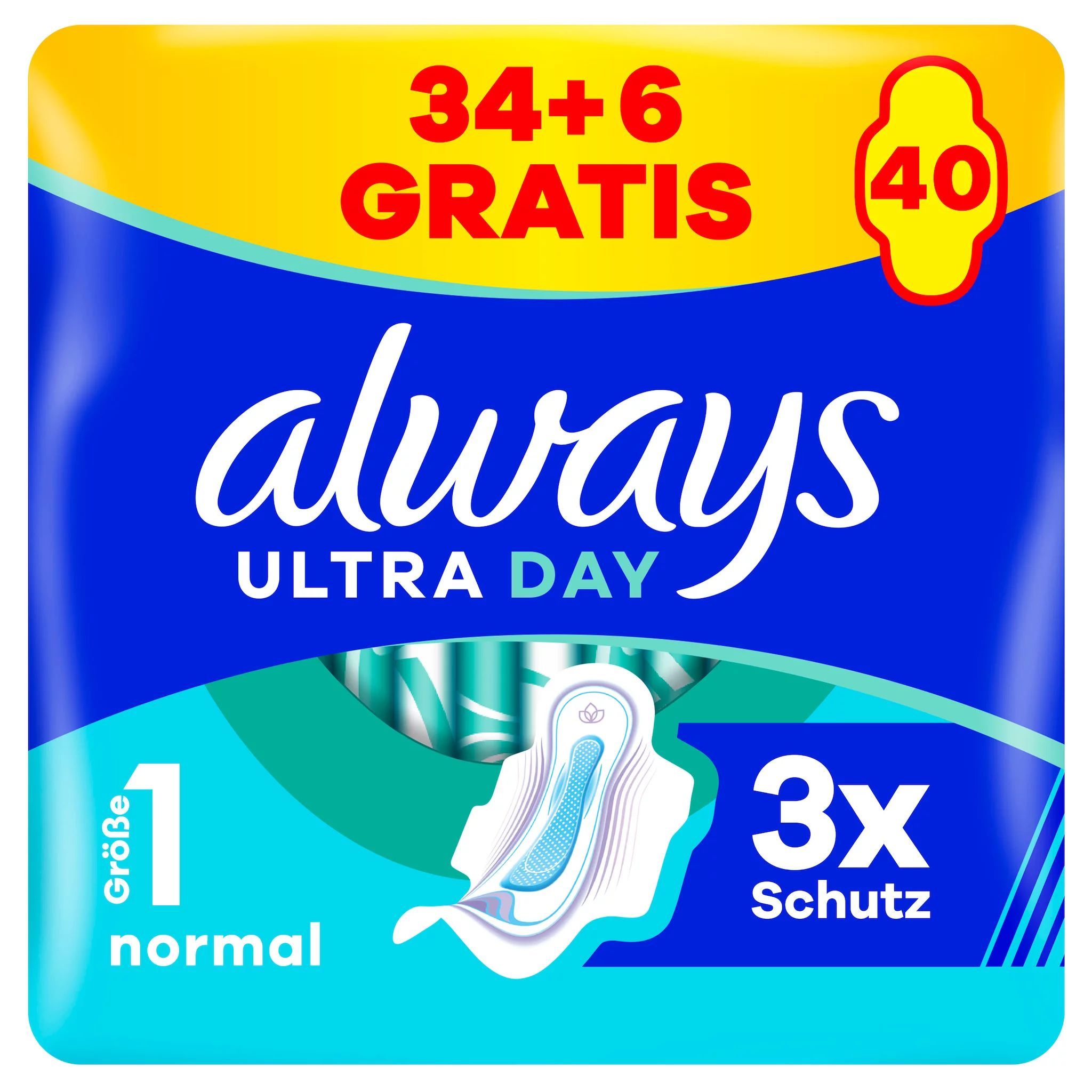 always Ultra Binde Normal Gigapack 34+6 Gratis Binden mit Flügeln 40 St