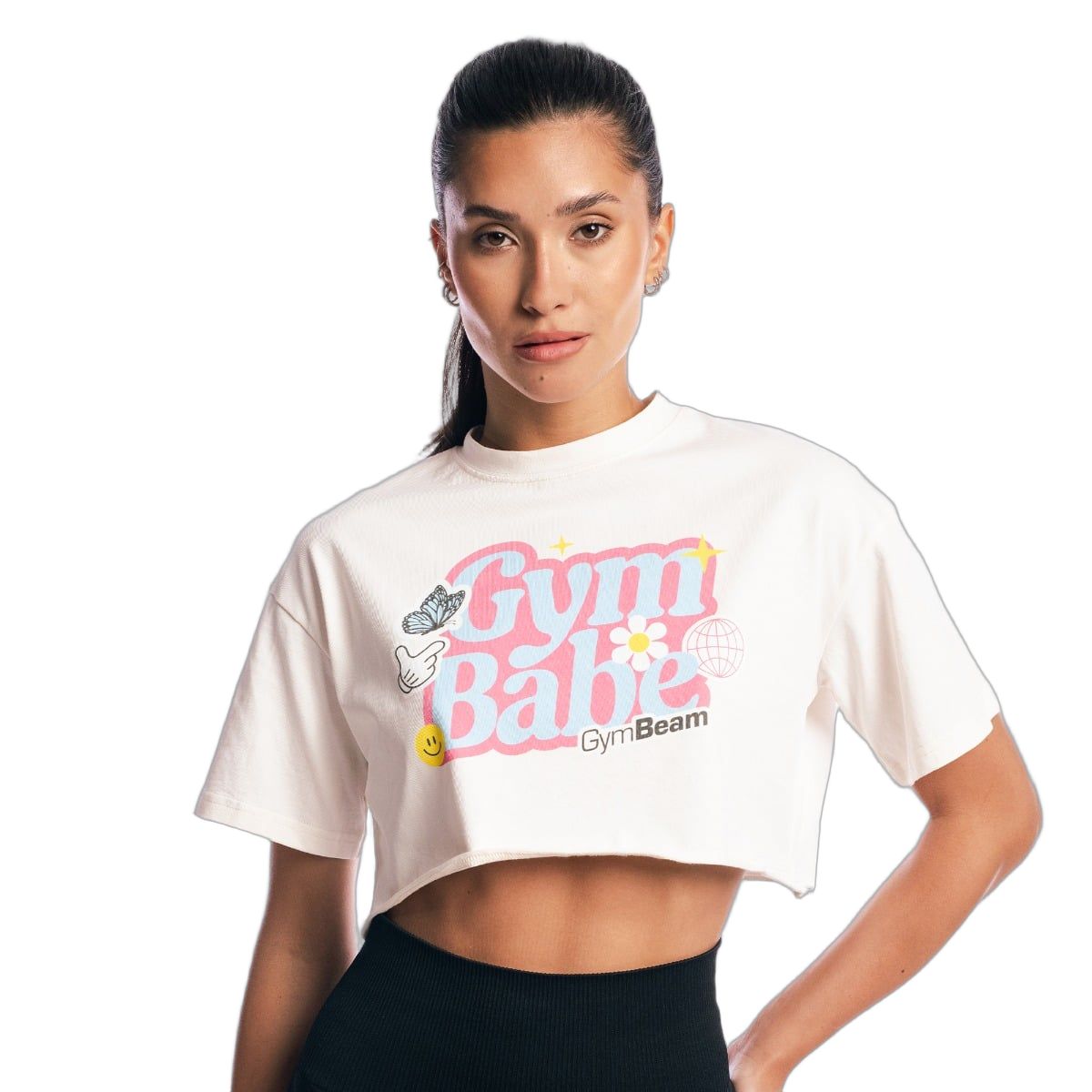Damen T-Shirt cropped Kurzarm mit rundem Ausschnitt Cream 1 St