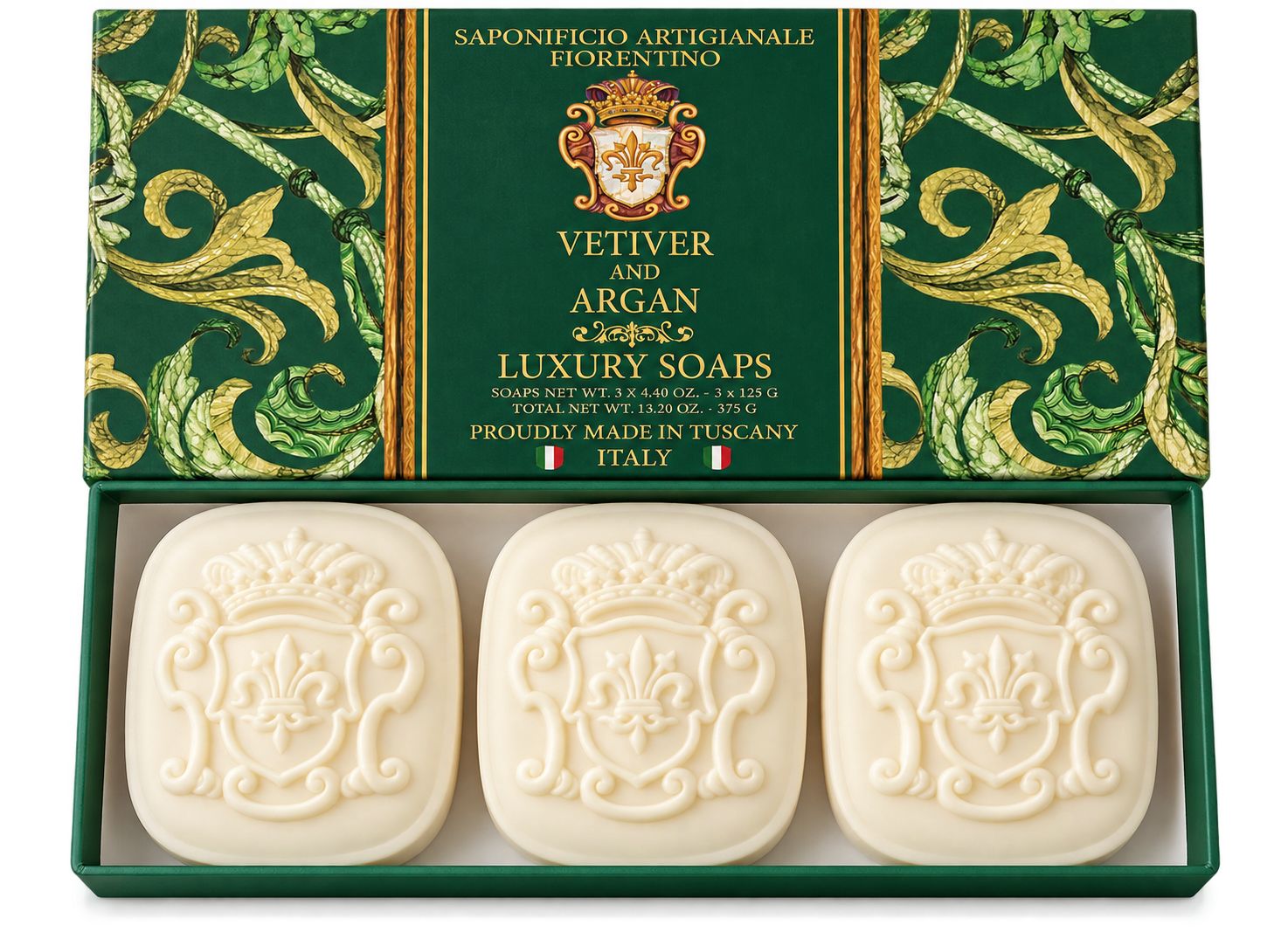 Saponificio Artigianale Fiorentino Vetiver & Argan Seifen – Duftseifen aus der Toskana 375 g