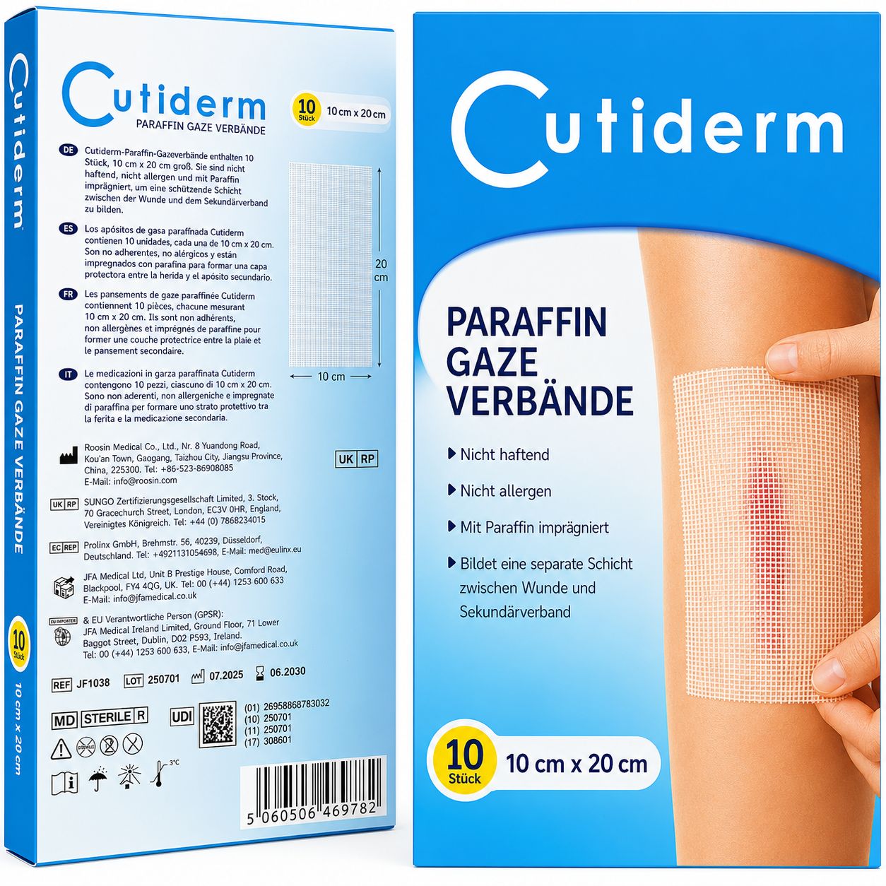 Compresse sterile in garza paraffinata 10 cm x 20 cm Cutiderm