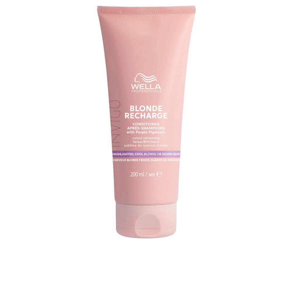 Rosa Tube Wella Invigo Blonde Recharge Conditioner. Text: Blonde Recharge, 200ml, für blondes Haar.