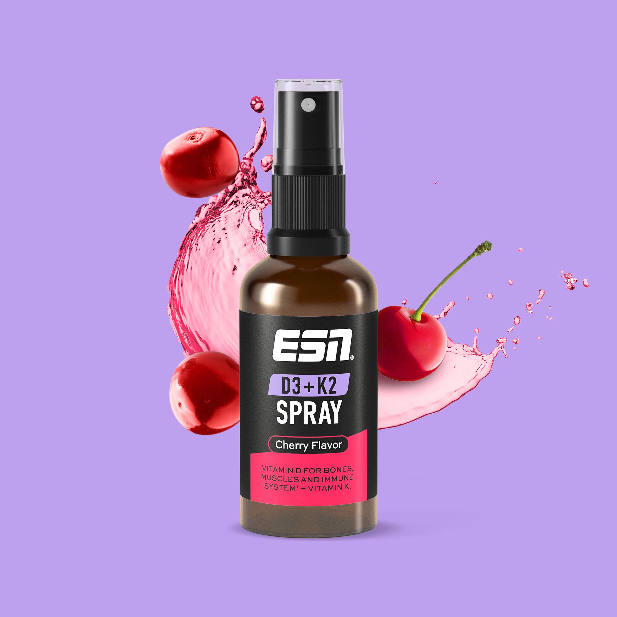 Vitamin D3+K2 Spray - hochdosiert und ergiebig – für mehr als 3 Monate versorgt - Geschmack: Kirsche