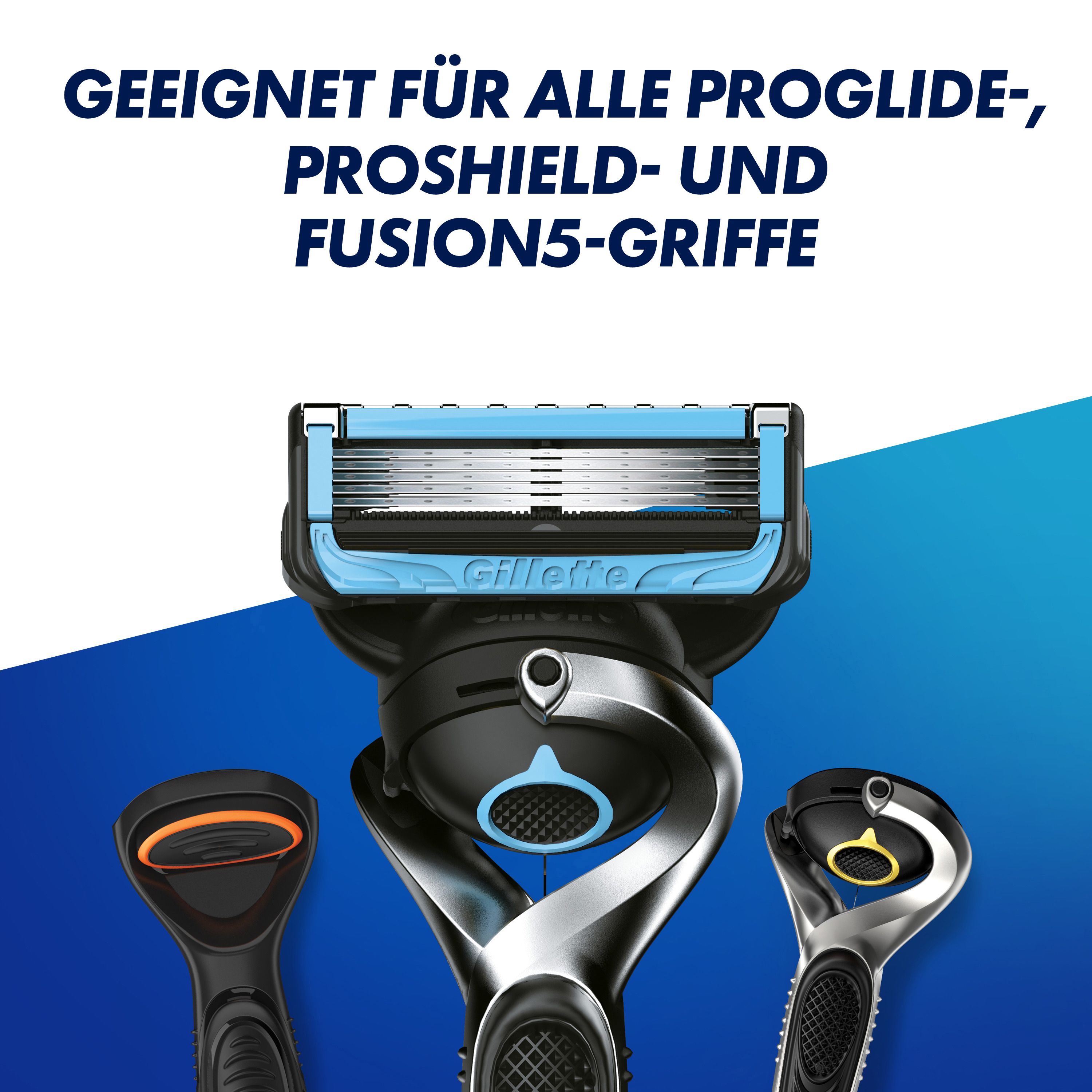 Rasierklinge mit blauem Akzent. Geeignet für ProGlide, ProShield und Fusion5 Griffe.