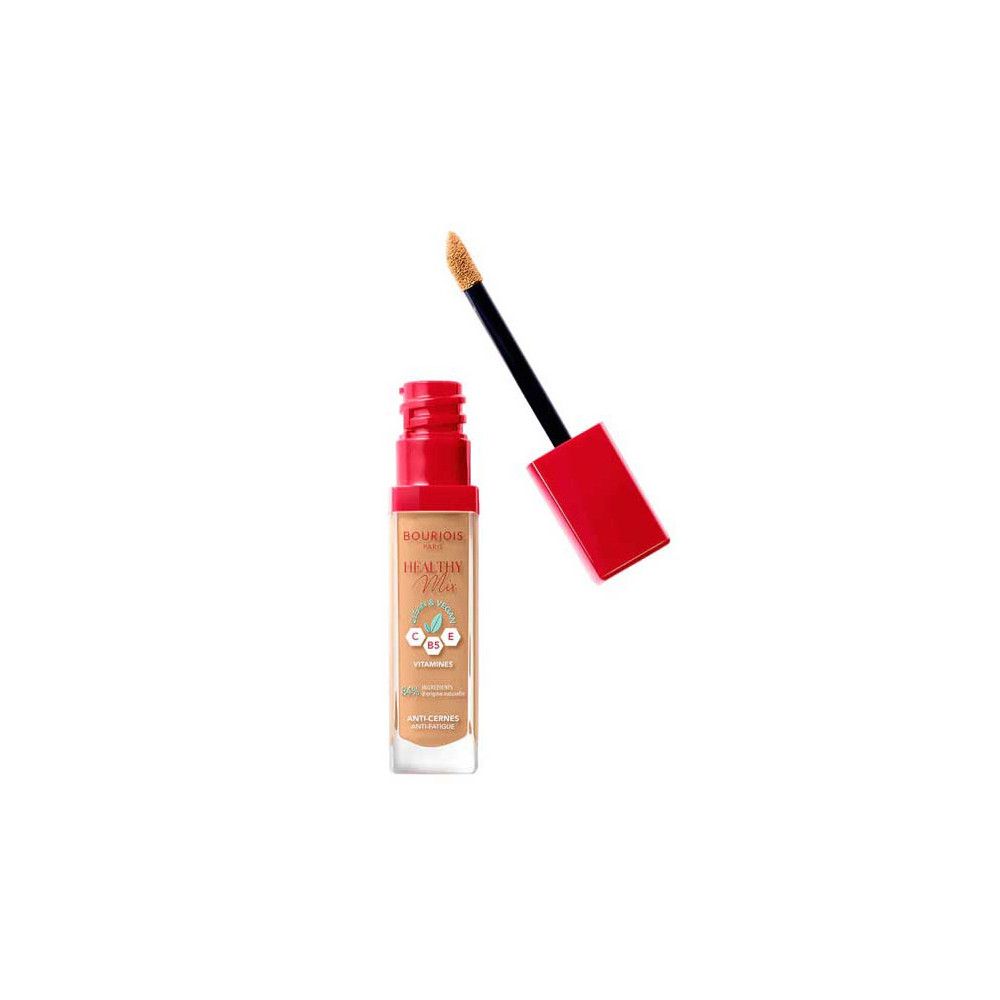Concealer-Fläschchen mit rotem Deckel und Applikator. Aufschrift: Bourjois Healthy Mix. Farbton: 54 Sun Bronze.