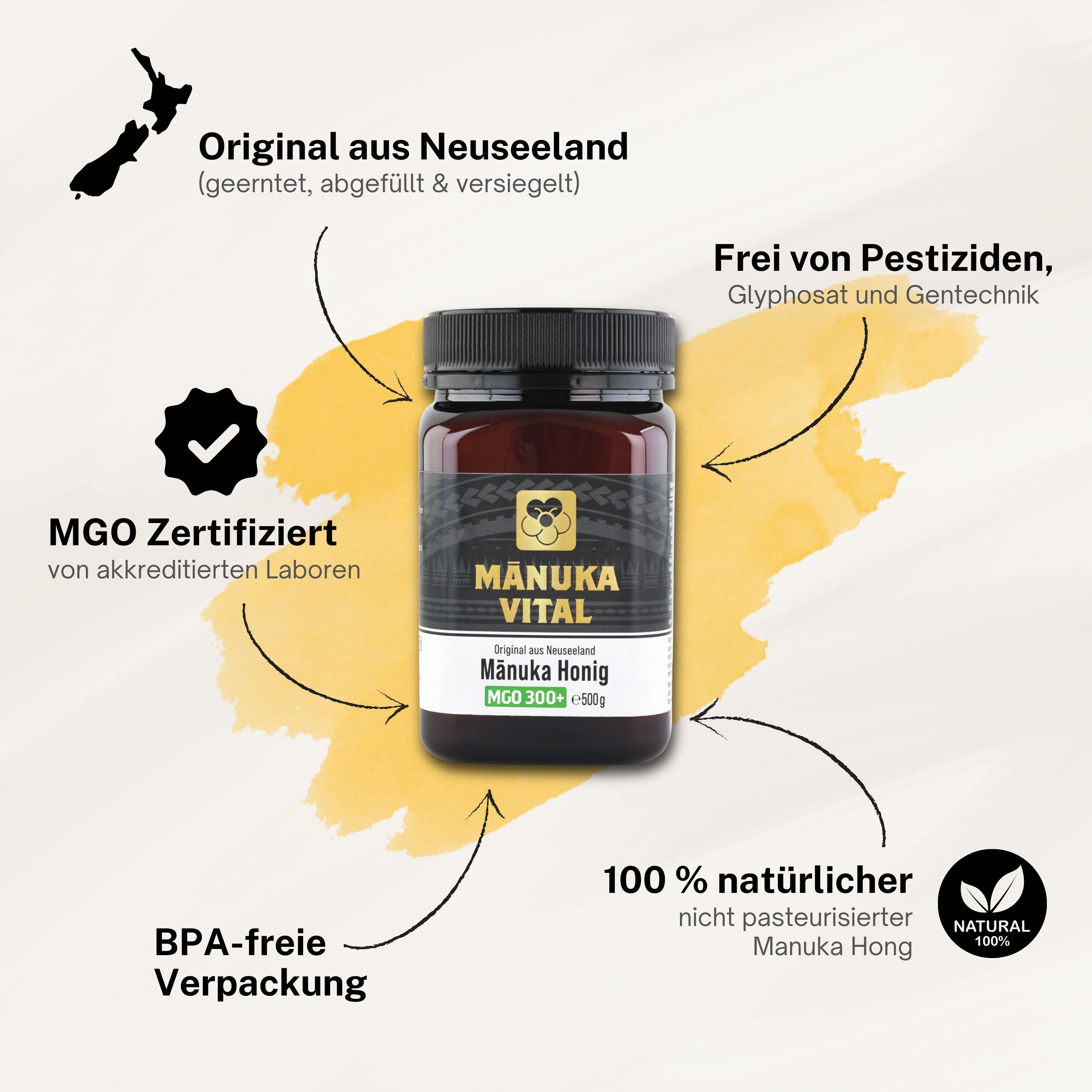 MANUKA VITAL Manuka Honig MGO 300+  - Original, zertifiziert und natürlich aus Neuseeland