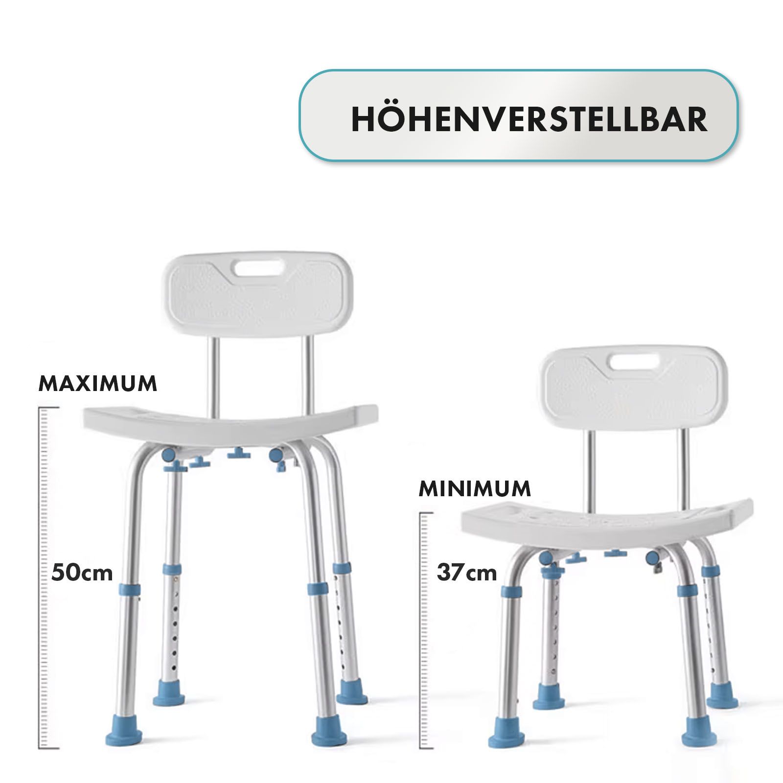 KARAT Duschhocker Jonah - Duschstuhl mit Rückenlehne - Höhenverstellbar und rutschfest bis 136 kg