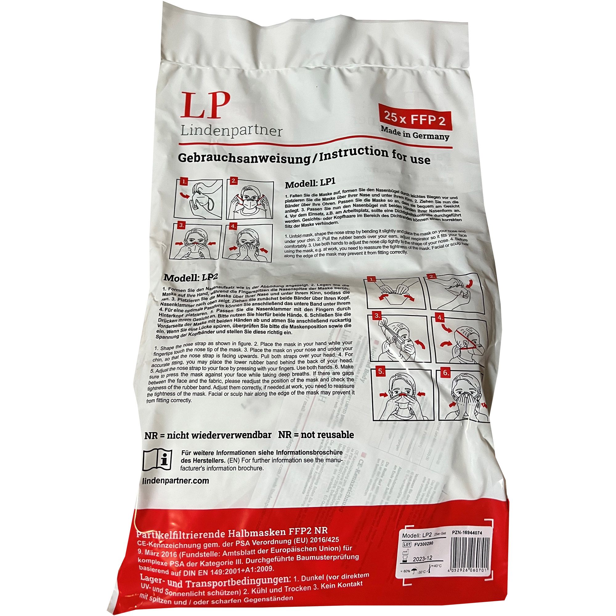 Lindenpartner Deutsche FFP2-Maske - LP2 Modell KOPFBAND