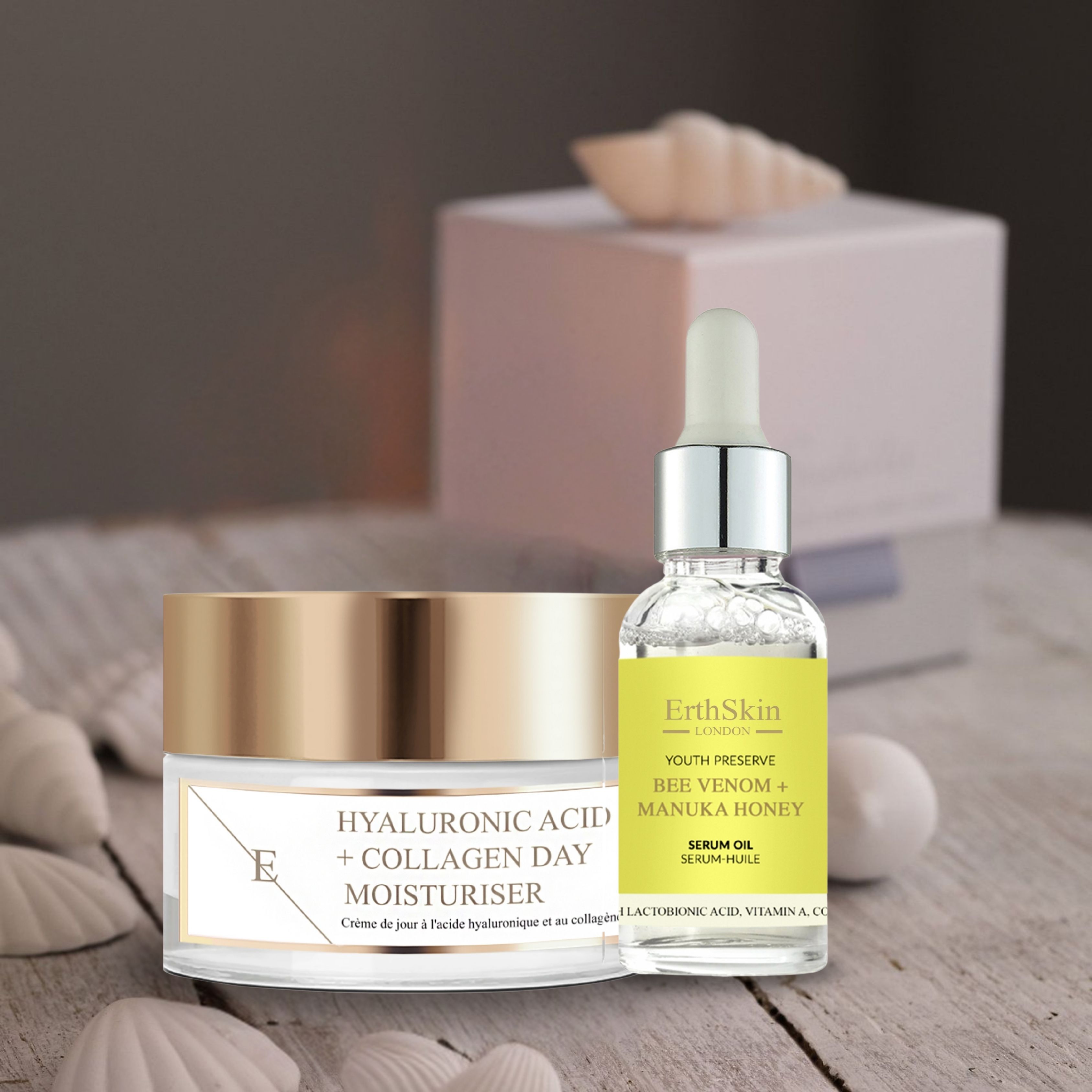 ErthSkin London Tagescreme mit Hyaluronsäure und Kollagen + Serumöl set